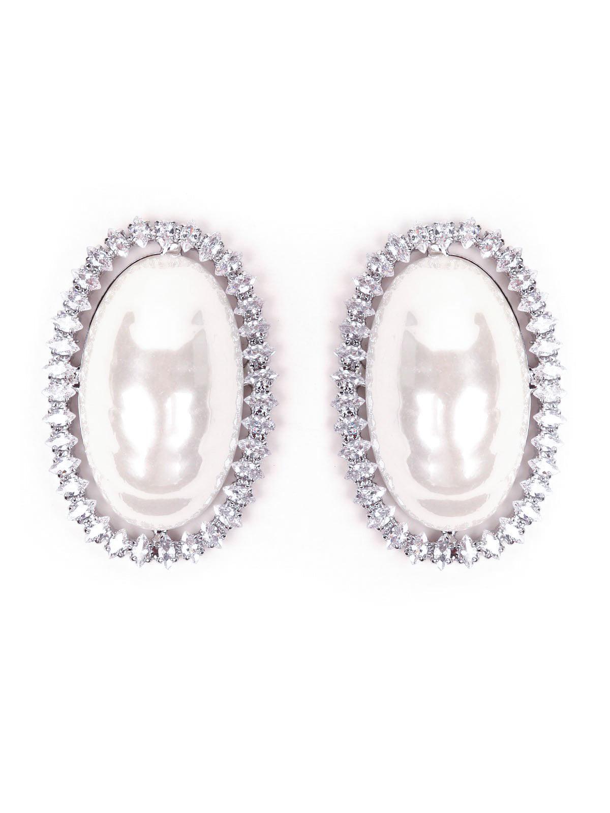 Women's White Pearl-Studded Crystal Earrings - Odette