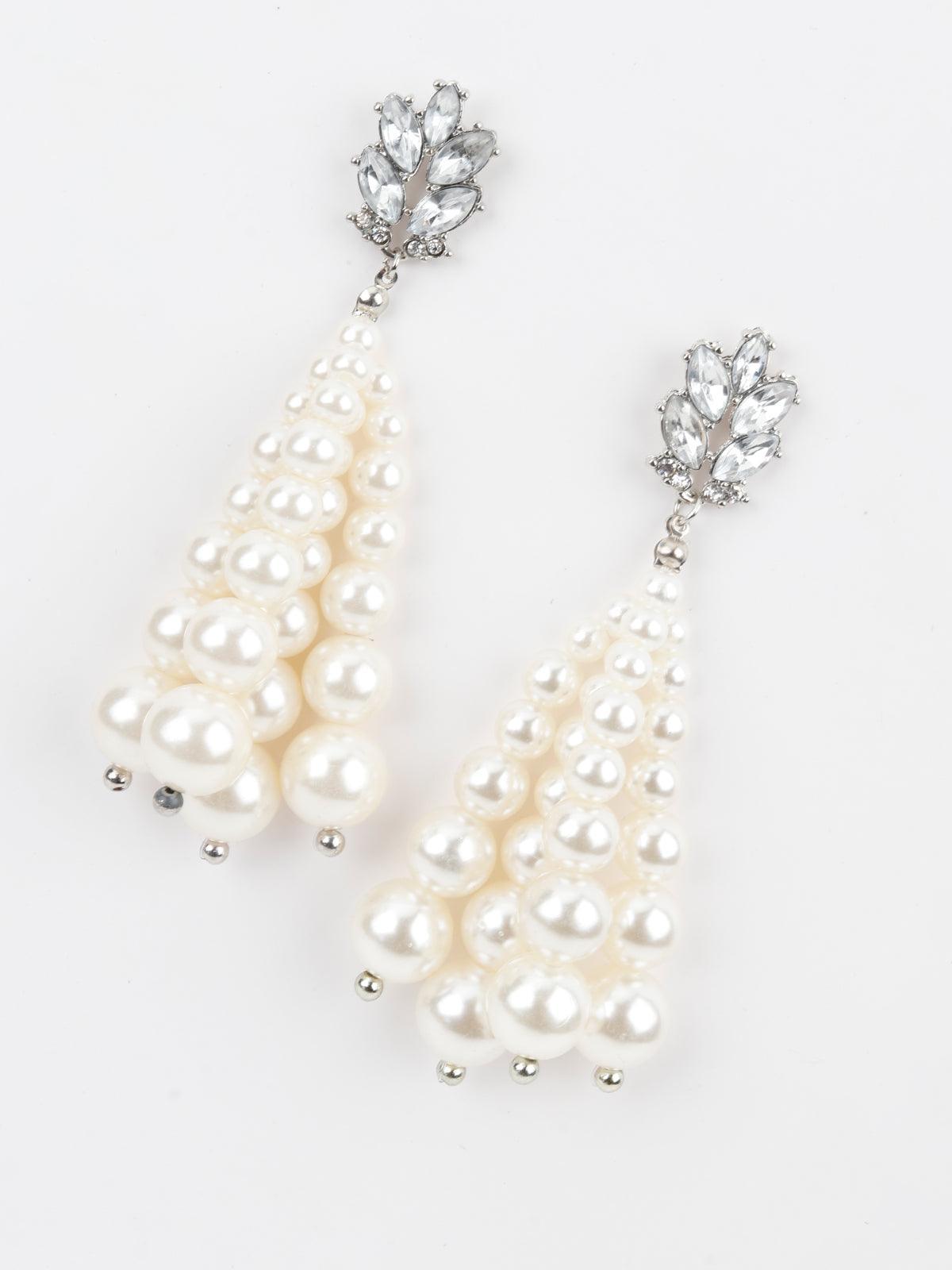 Women's White Pearly Bright Dangle Earrings - Odette