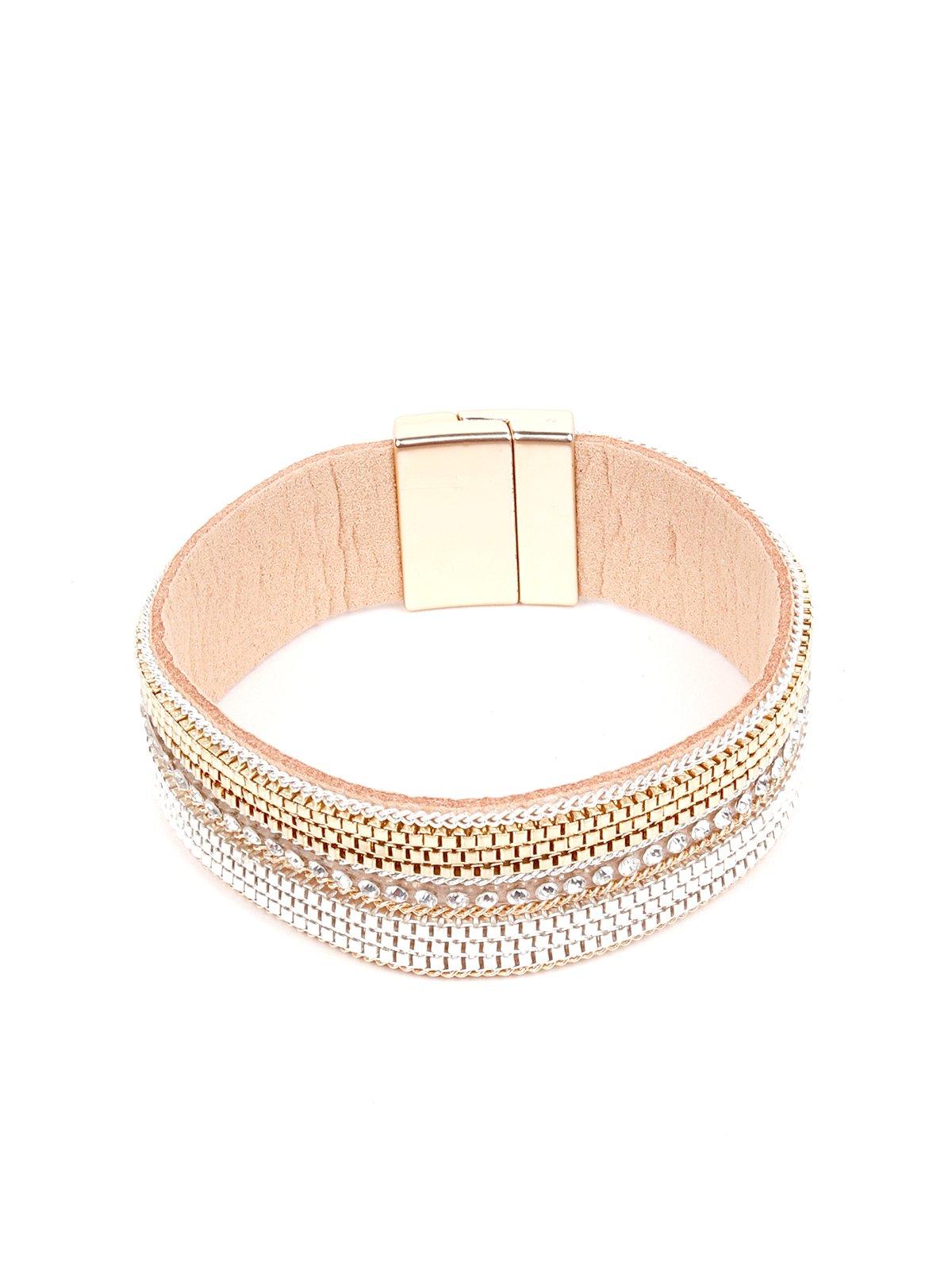 Women's Wide Gold Layered Studded Cuff Bracelet - Odette