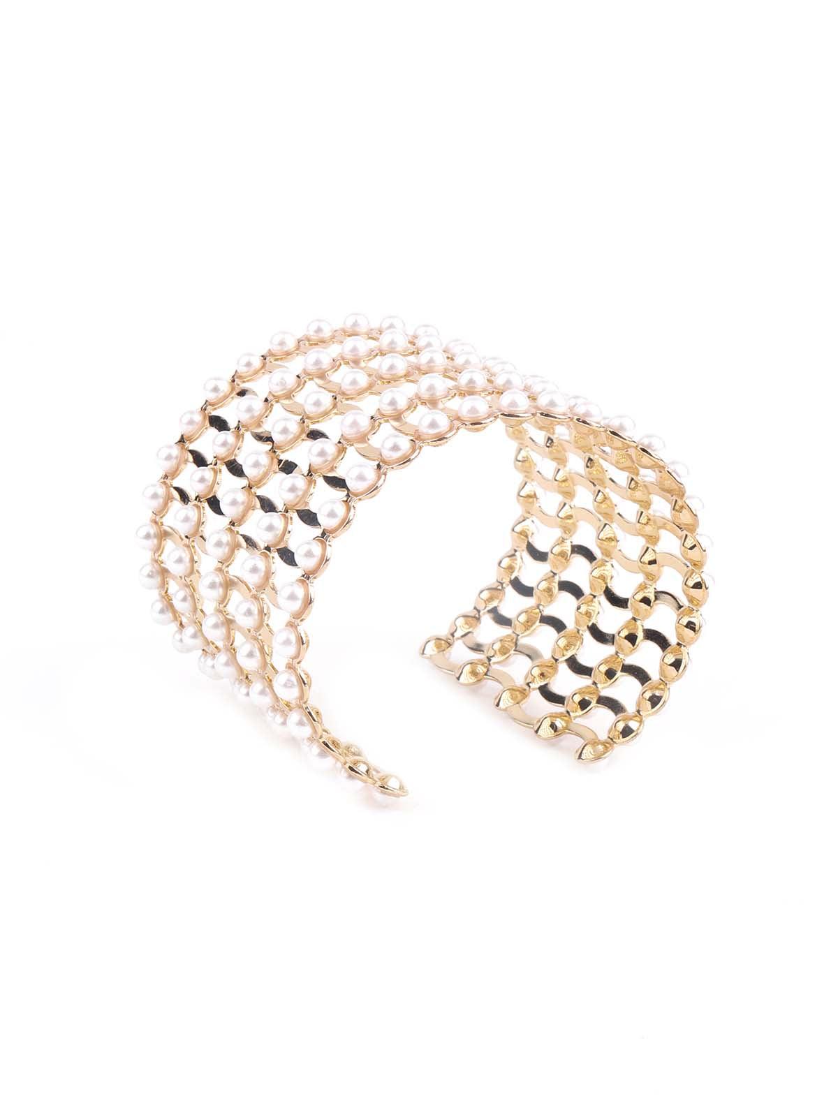 Women's Wide Gold Tone Hand Cuff Bracelet - Odette