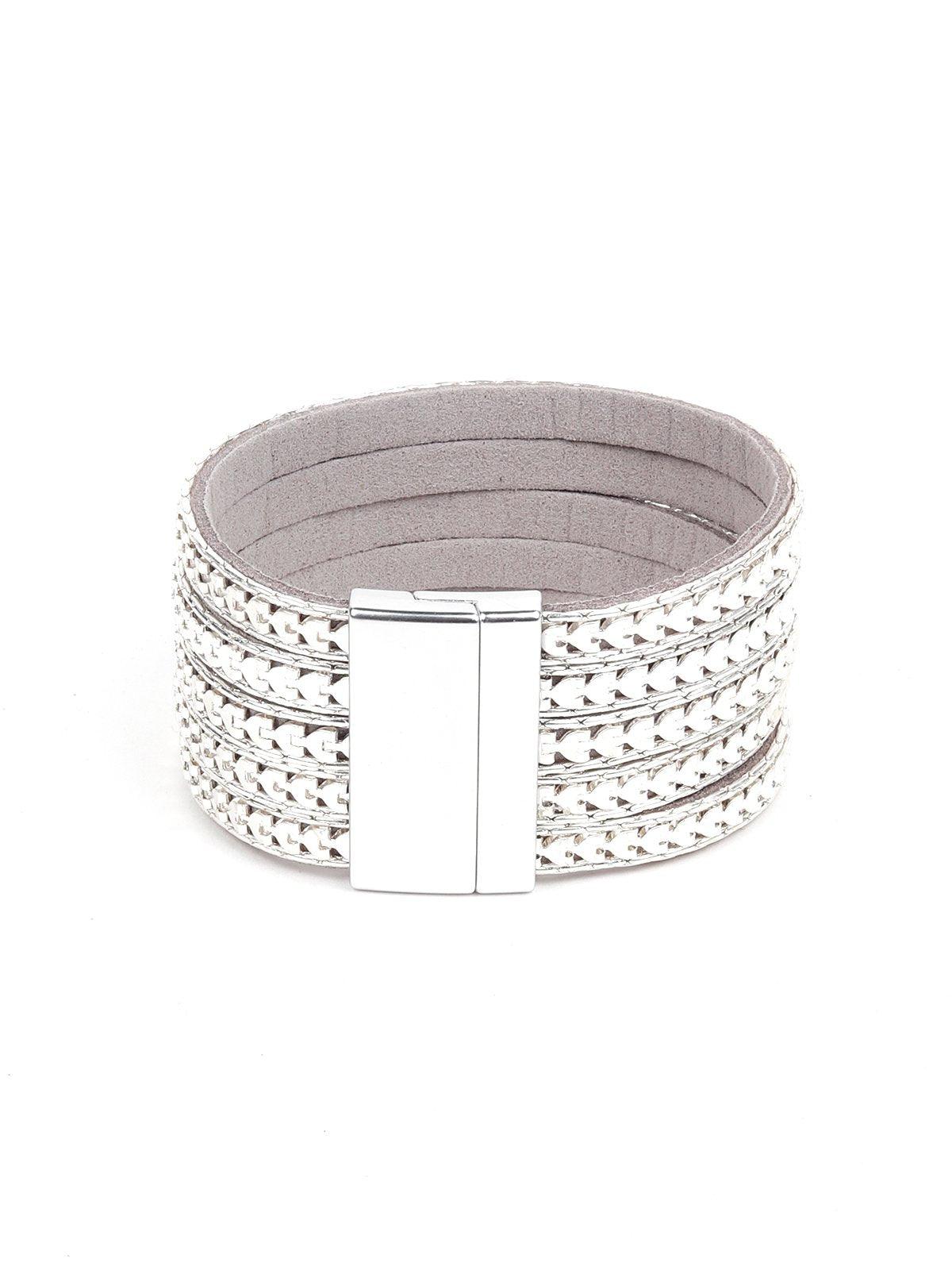 Women's Wide Silver-Tone Layered Cuff Bracelet - Odette