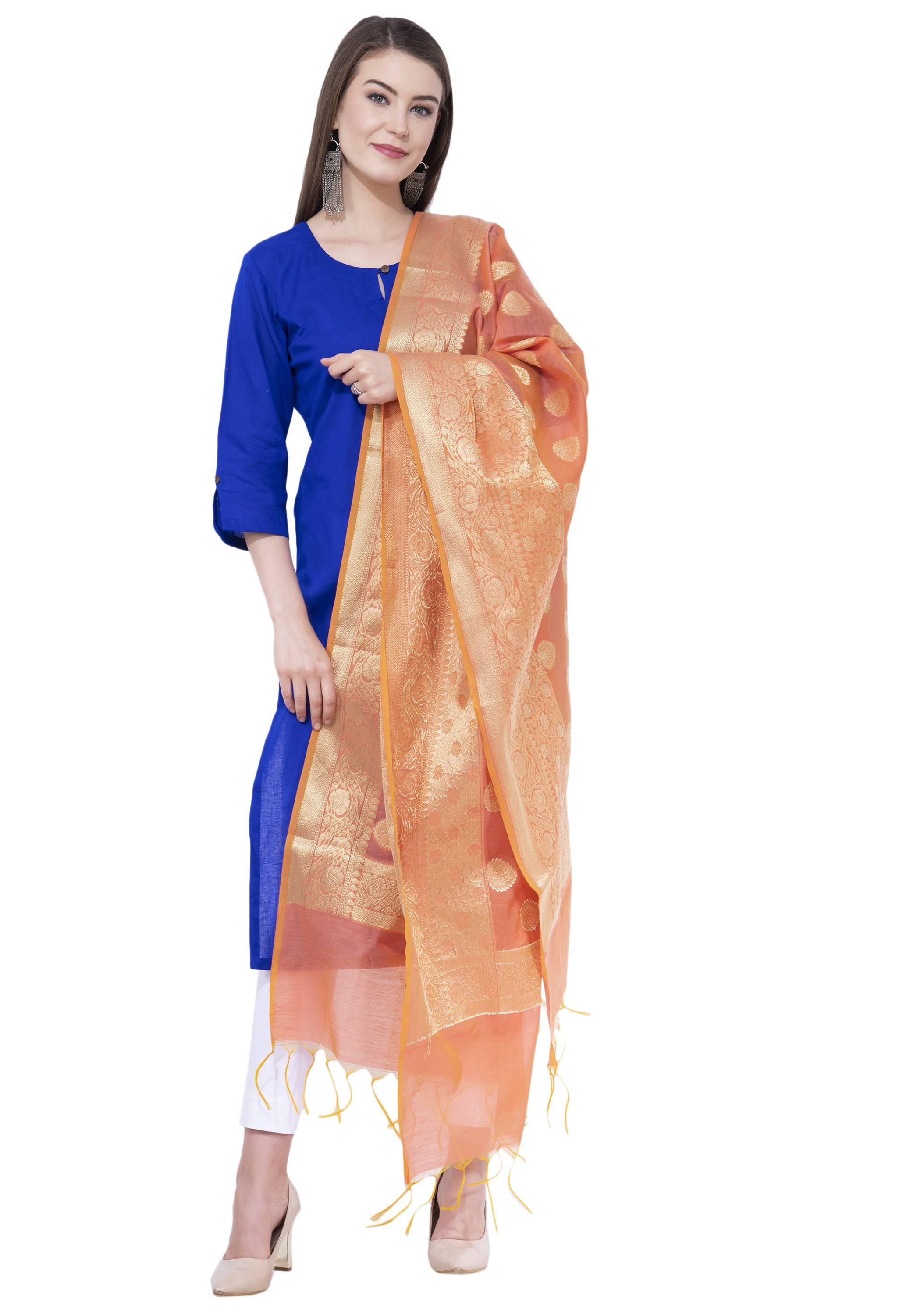 A R SILK Orange Color Vns pastle Chanderi cotton Dupattas and Chunnis