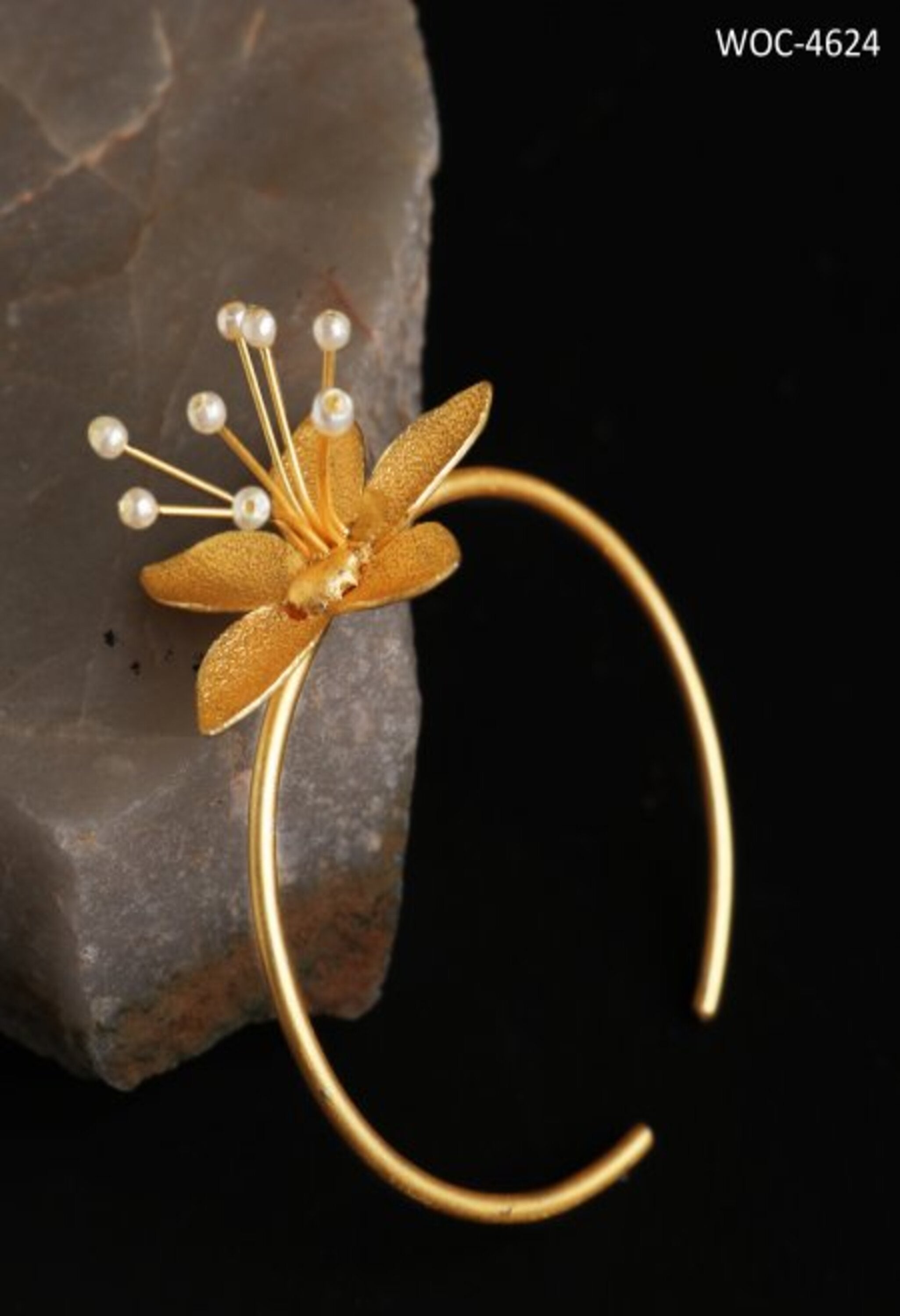 Women's Matt Golden Flower Kada/ Bracelet-Combo Set - Kamal Johar