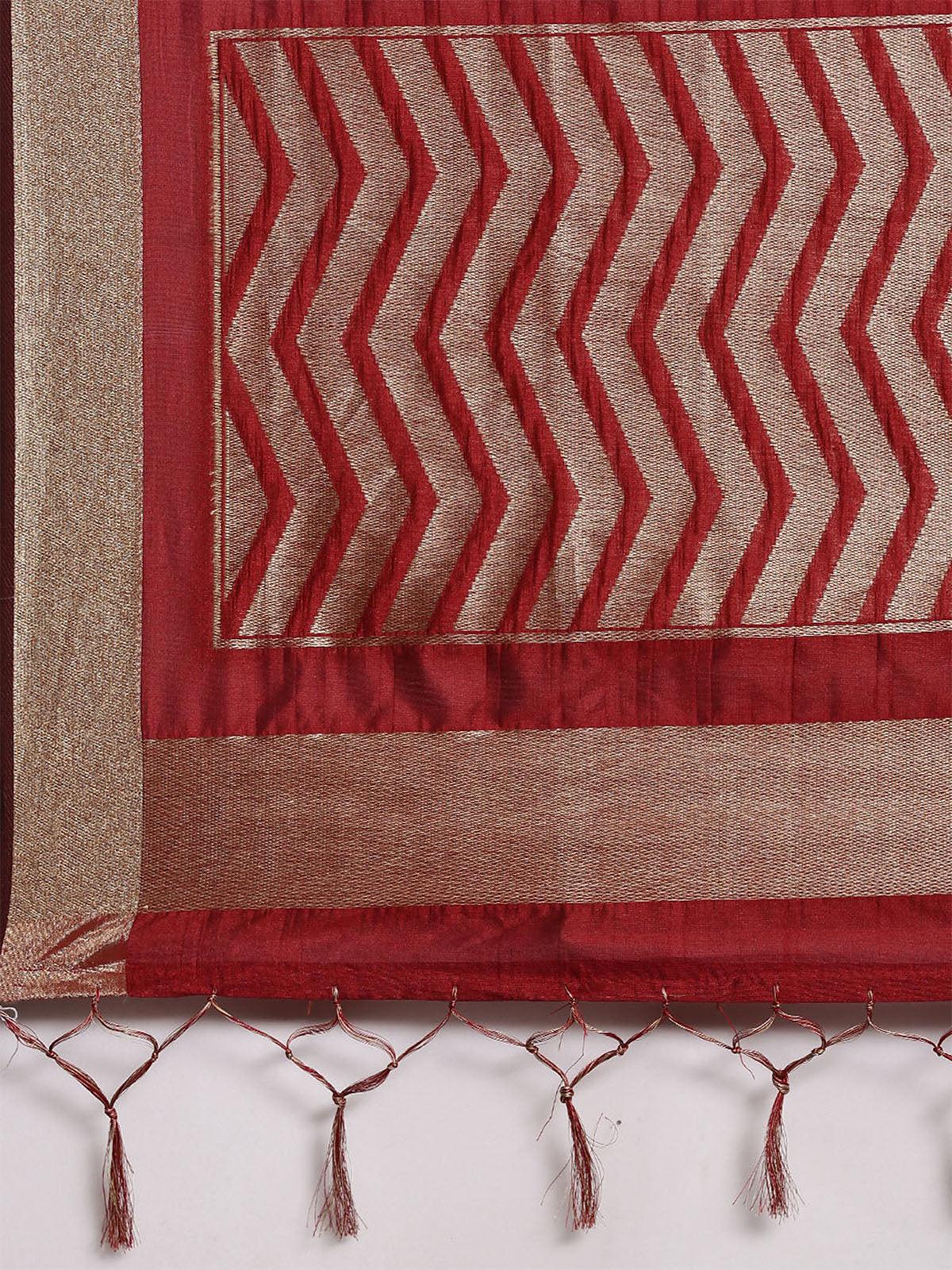 Women's Cotton Silk Rust Woven Design Handloom Saree With Blouse Piece - Odette
