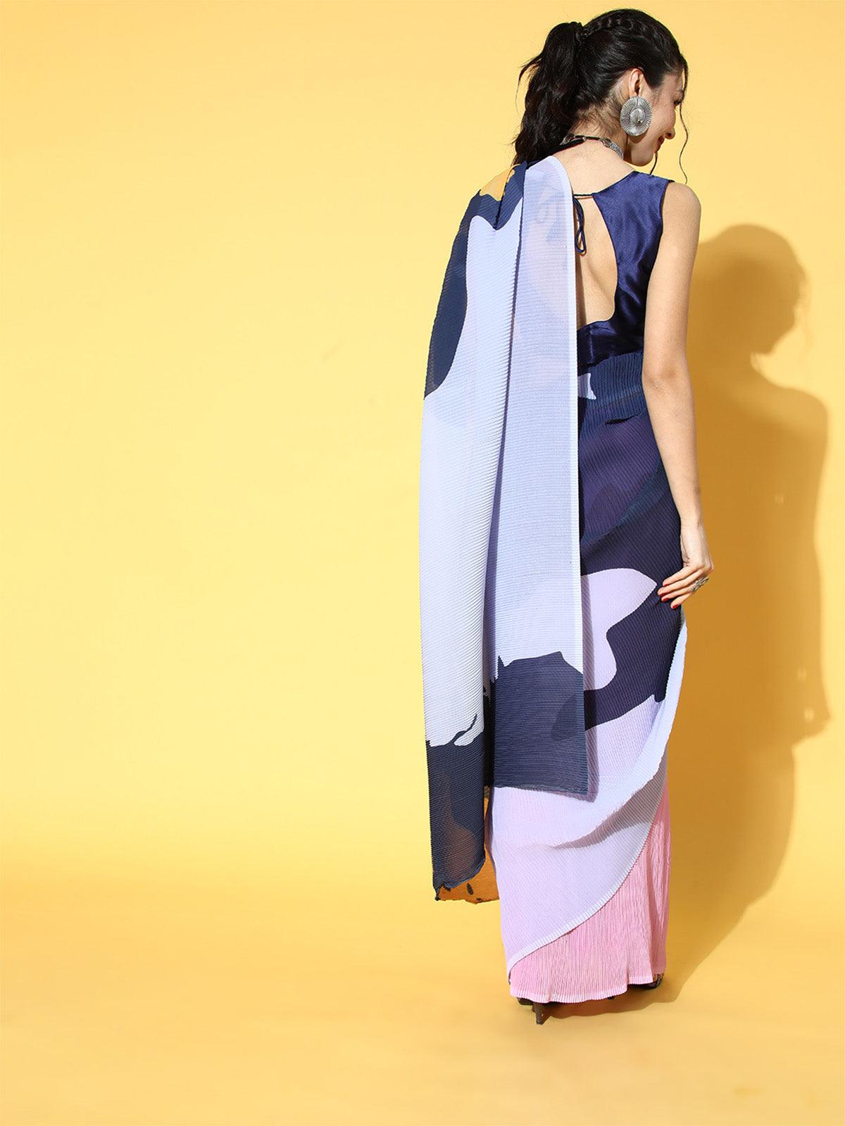 Women's Georgette Light Blue Solid Designer Saree With Blouse Piece - Odette