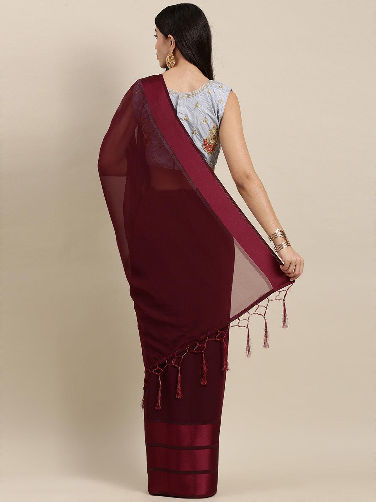 Women's Georgette Magenta Solid Designer Saree With Blouse Piece - Odette