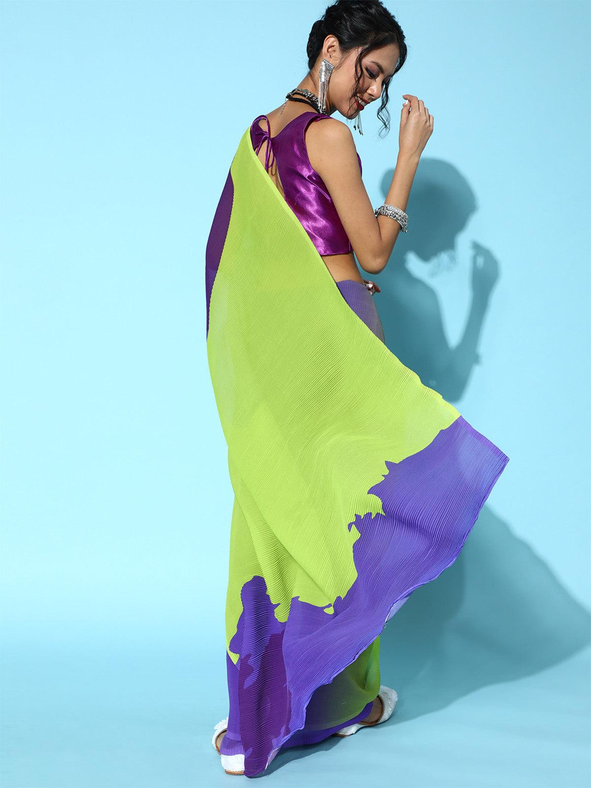 Women's Georgette Purple Solid Designer Saree With Blouse Piece - Odette