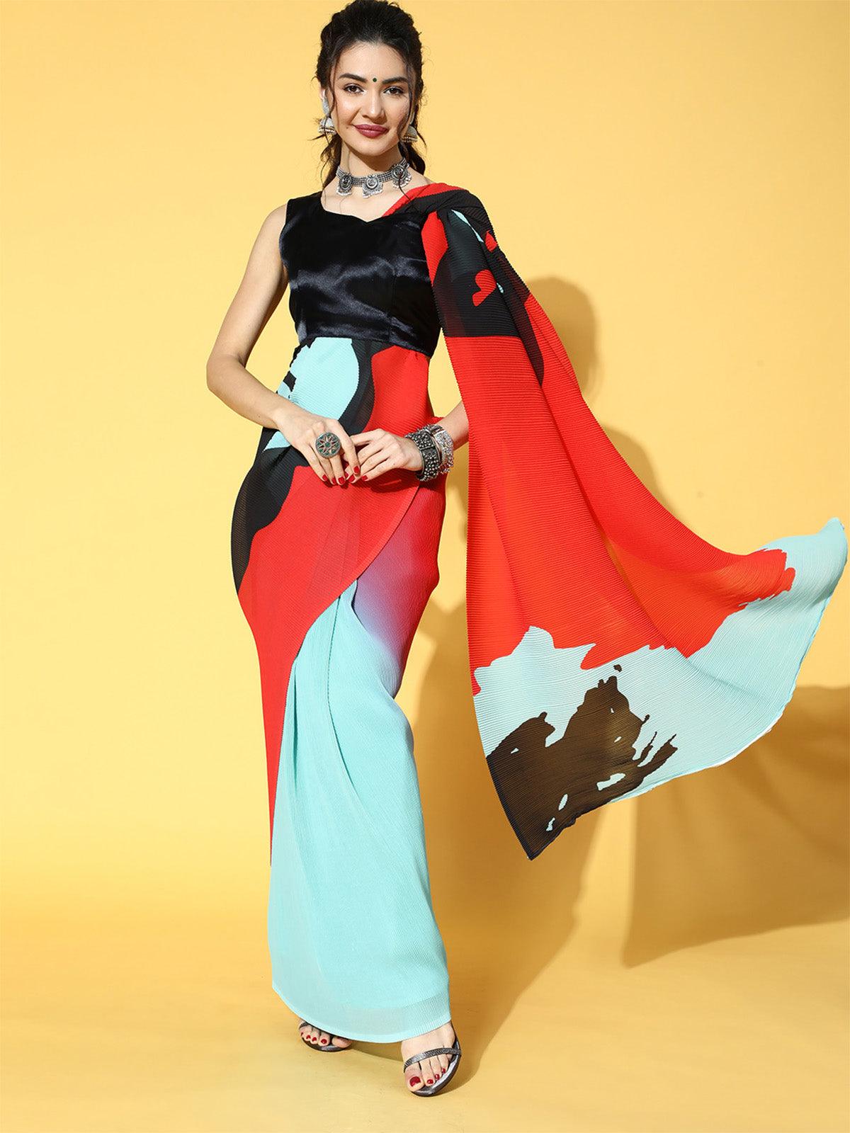 Women's Georgette Sea Green Solid Designer Saree With Blouse Piece - Odette