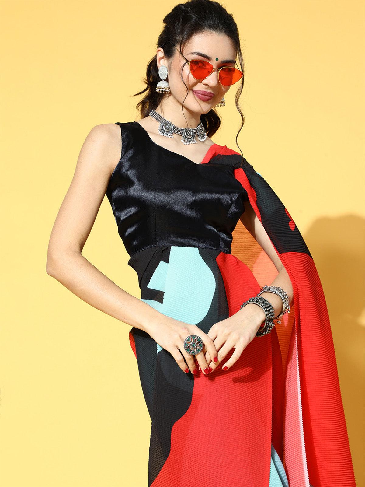 Women's Georgette Sea Green Solid Designer Saree With Blouse Piece - Odette