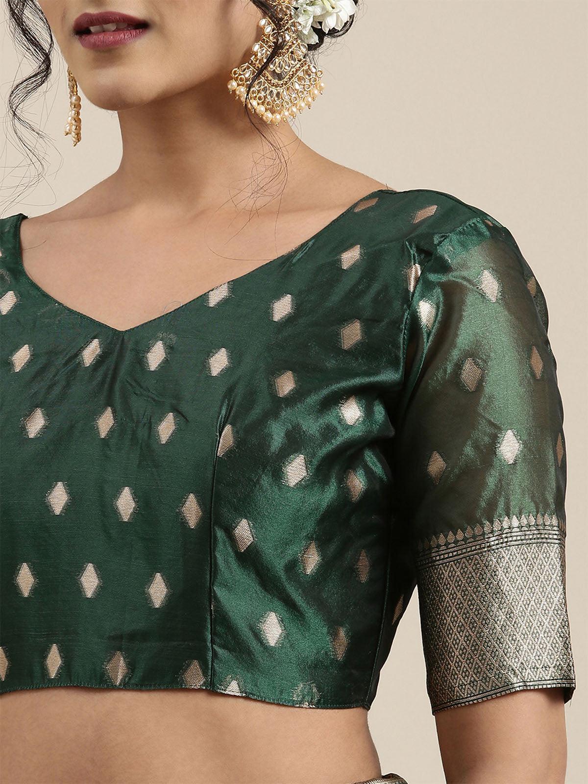 Women's Organza Green Woven Design Designer Saree With Blouse Piece - Odette
