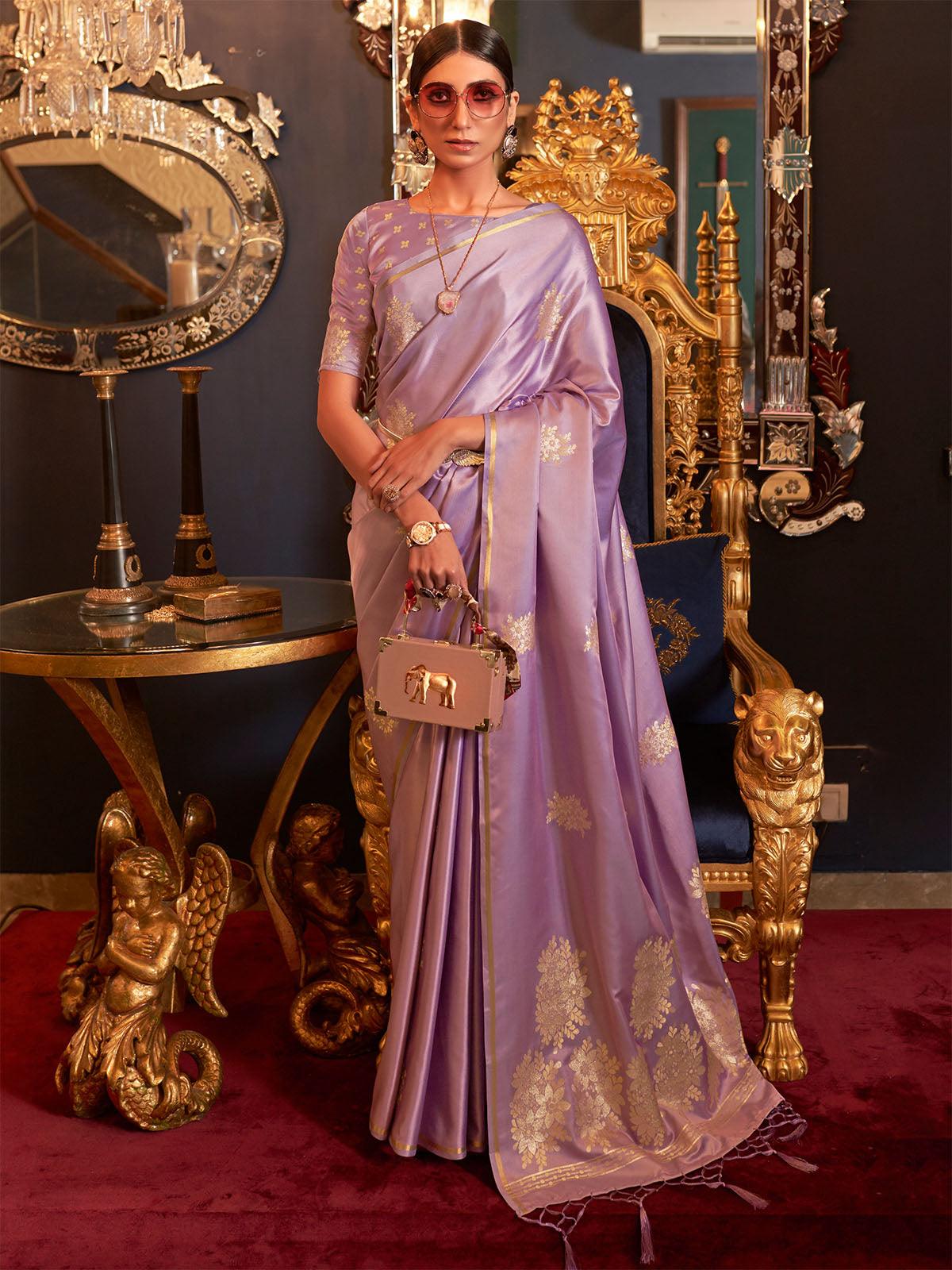 Women's Pure Silk Lavendar Woven Design Woven Saree With Blouse Piece - Odette