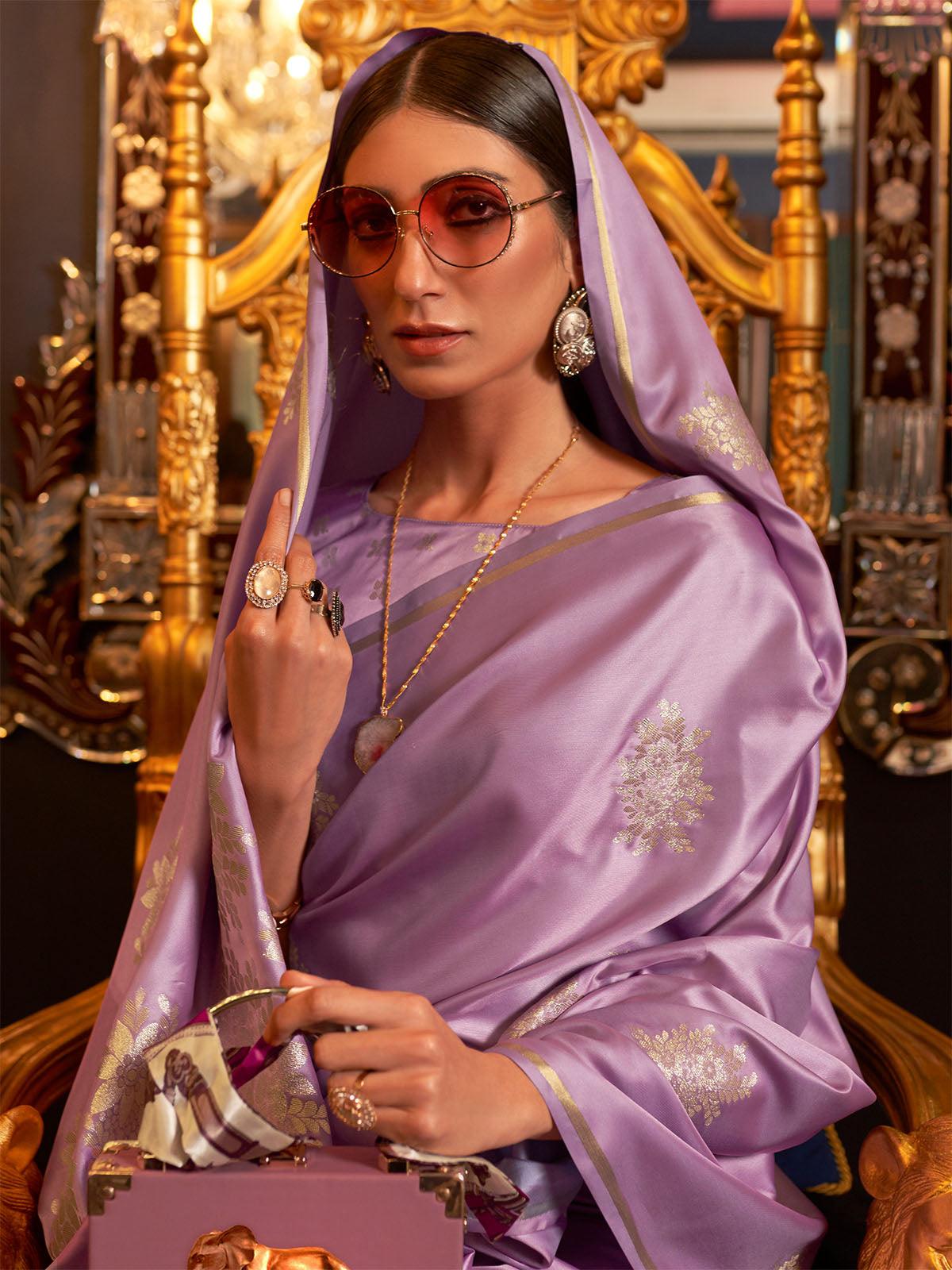 Women's Pure Silk Lavendar Woven Design Woven Saree With Blouse Piece - Odette