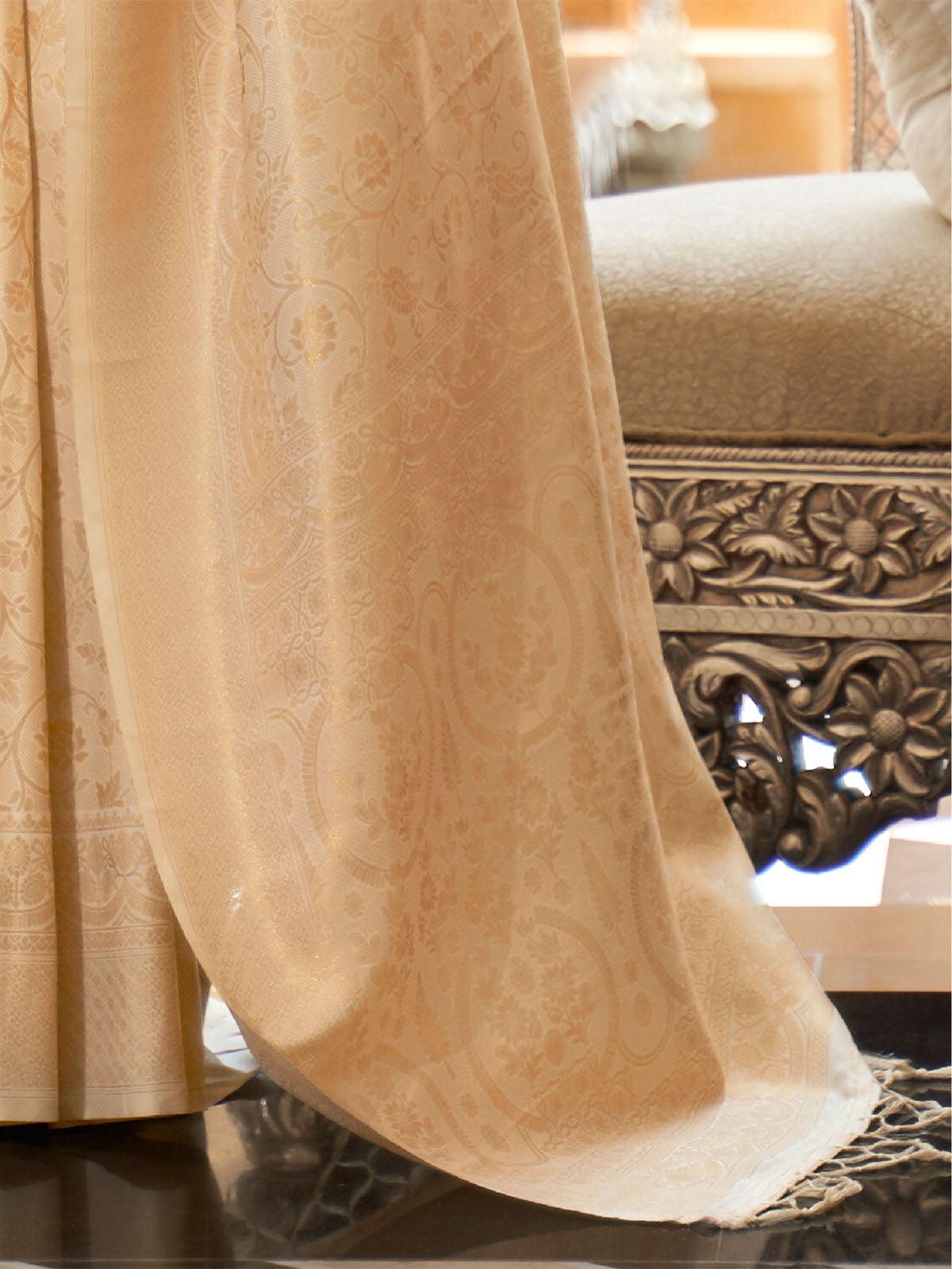 Women's Silk Blend Cream Woven Design Handloom Saree With Blouse Piece - Odette