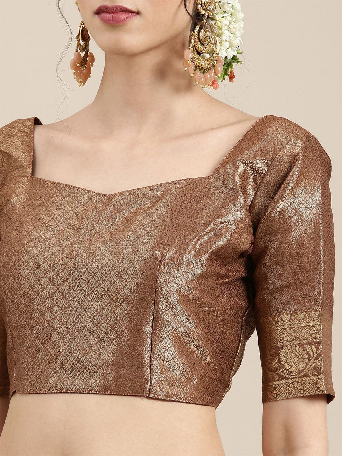 Women's Silk Blend Cream Woven Design Woven Saree With Blouse Piece - Odette