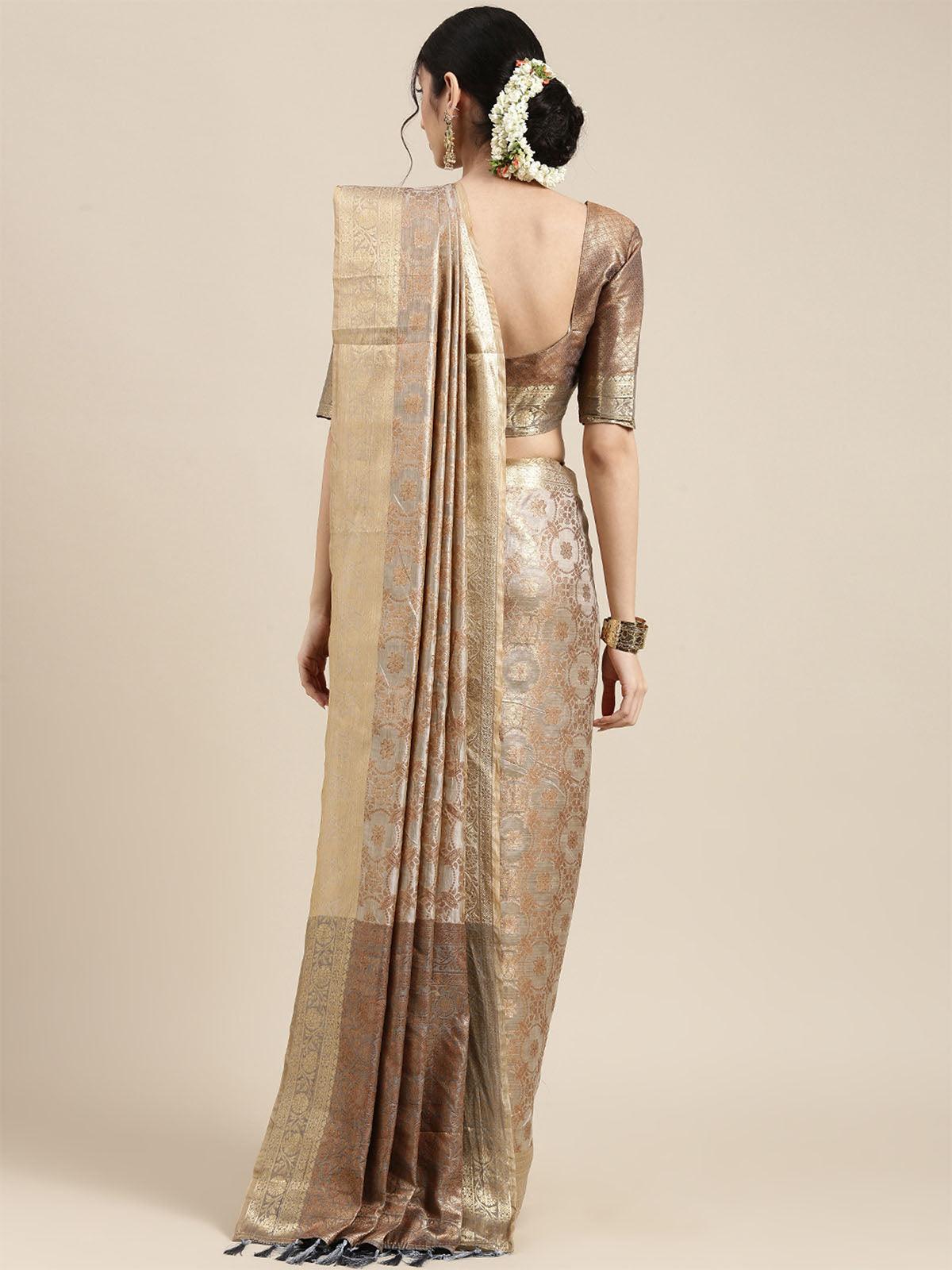 Women's Silk Blend Grey Woven Design Woven Saree With Blouse Piece - Odette
