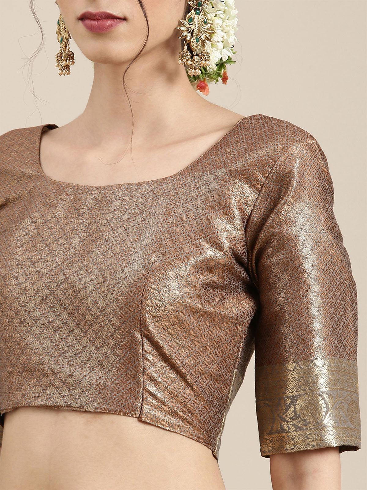 Women's Silk Blend Grey Woven Design Woven Saree With Blouse Piece - Odette