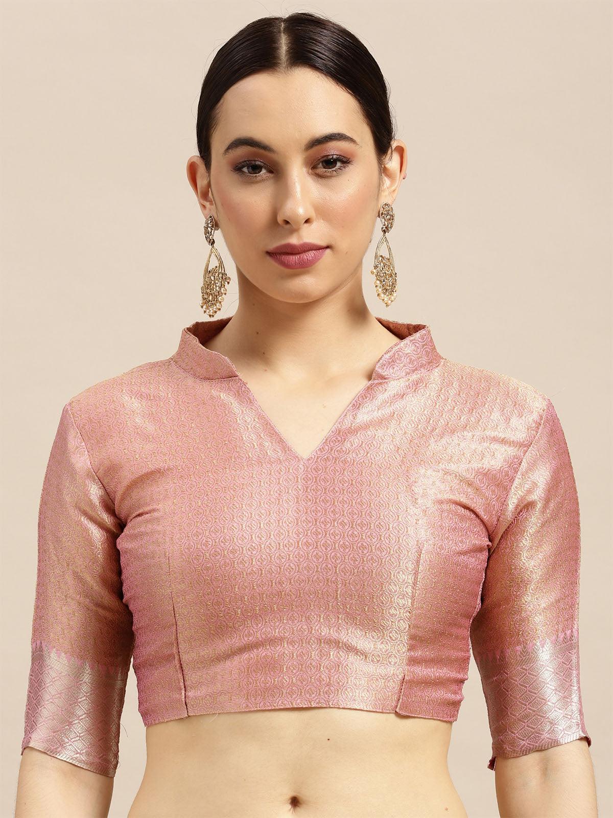 Women's Silk Blend Pink Woven Design Designer Saree With Blouse Piece - Odette