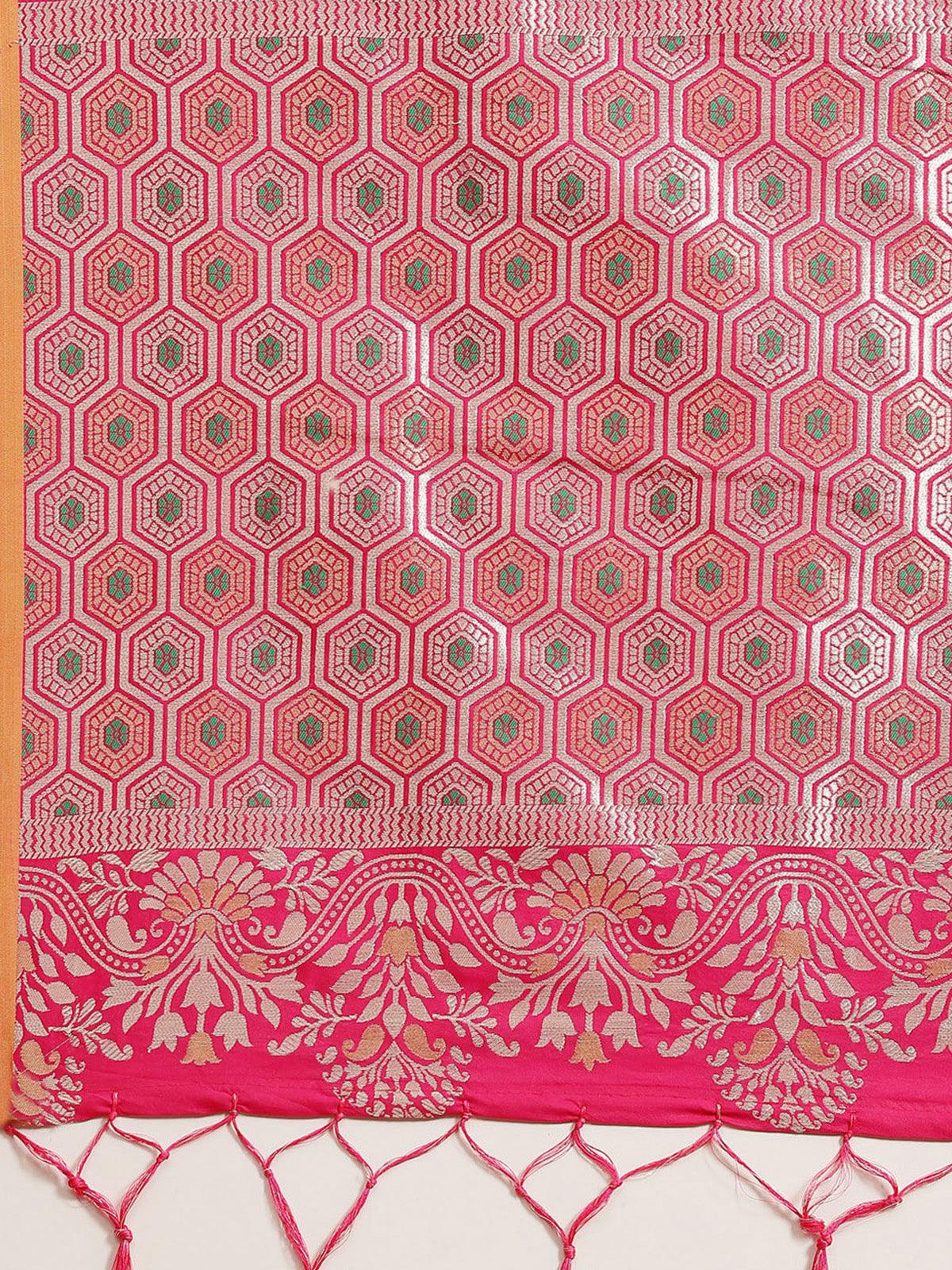 Women's Silk Blend Pink Woven Design Woven Saree With Blouse Piece - Odette