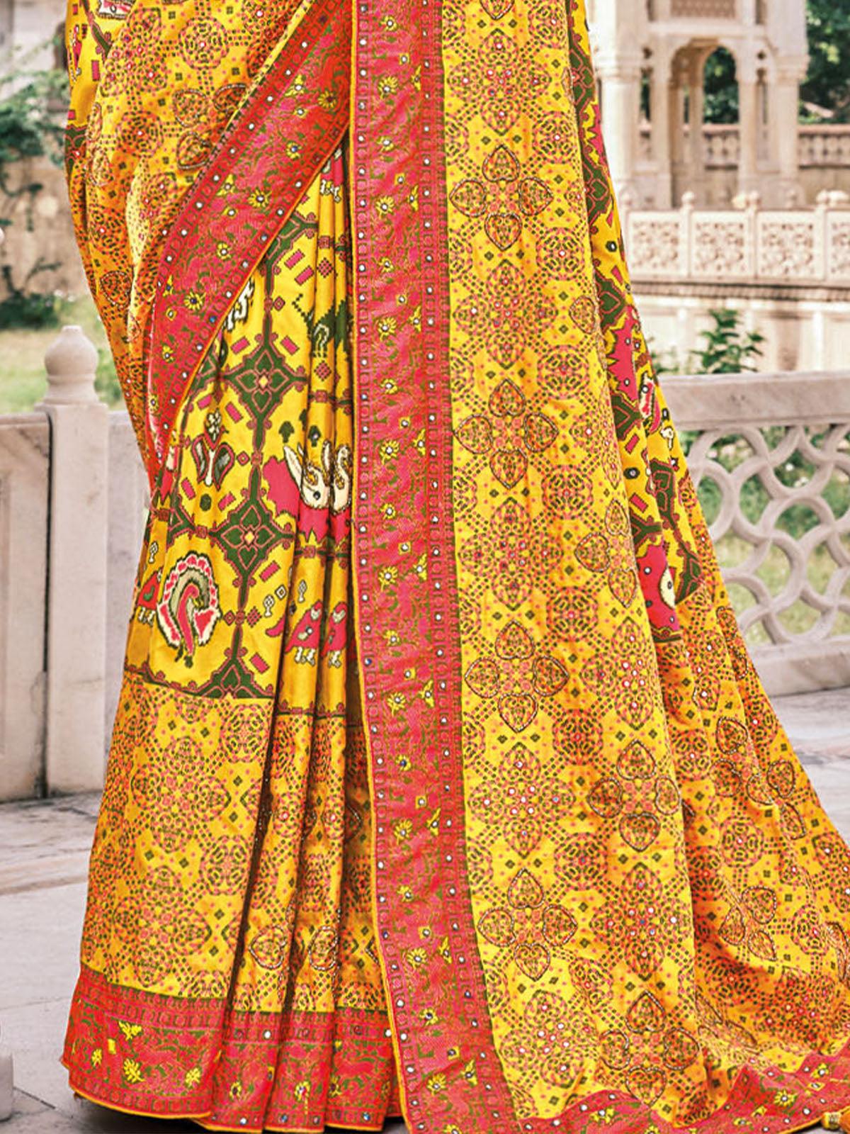 Women's Yellow Patola Pure Silk Saree With Blouse Piece - Odette