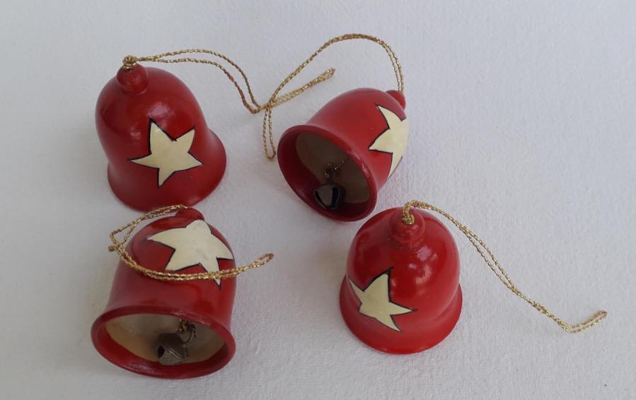 Wooden Bells with Star for Christmas Tree - Set of 4 - Décor hanging - indic inspirations