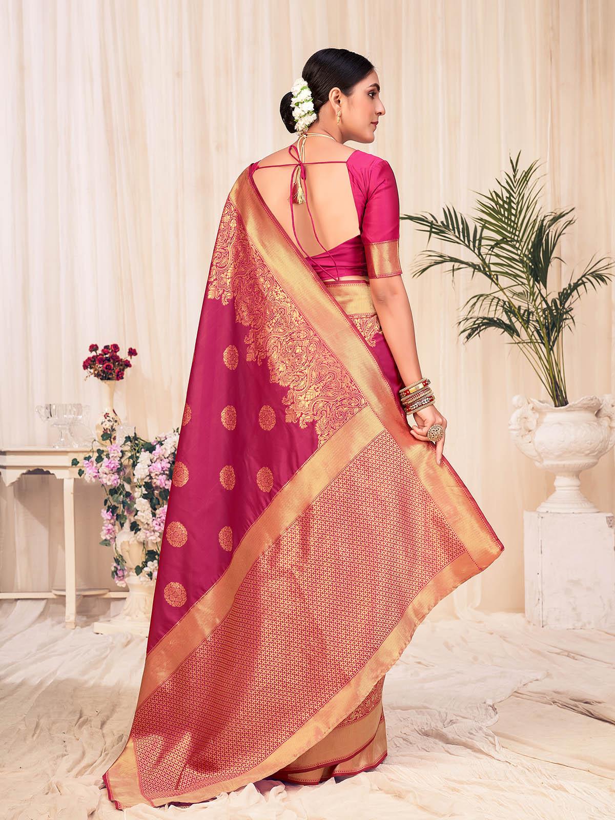 Women's Woven Red Colored Banarasi Silk Saree - Odette