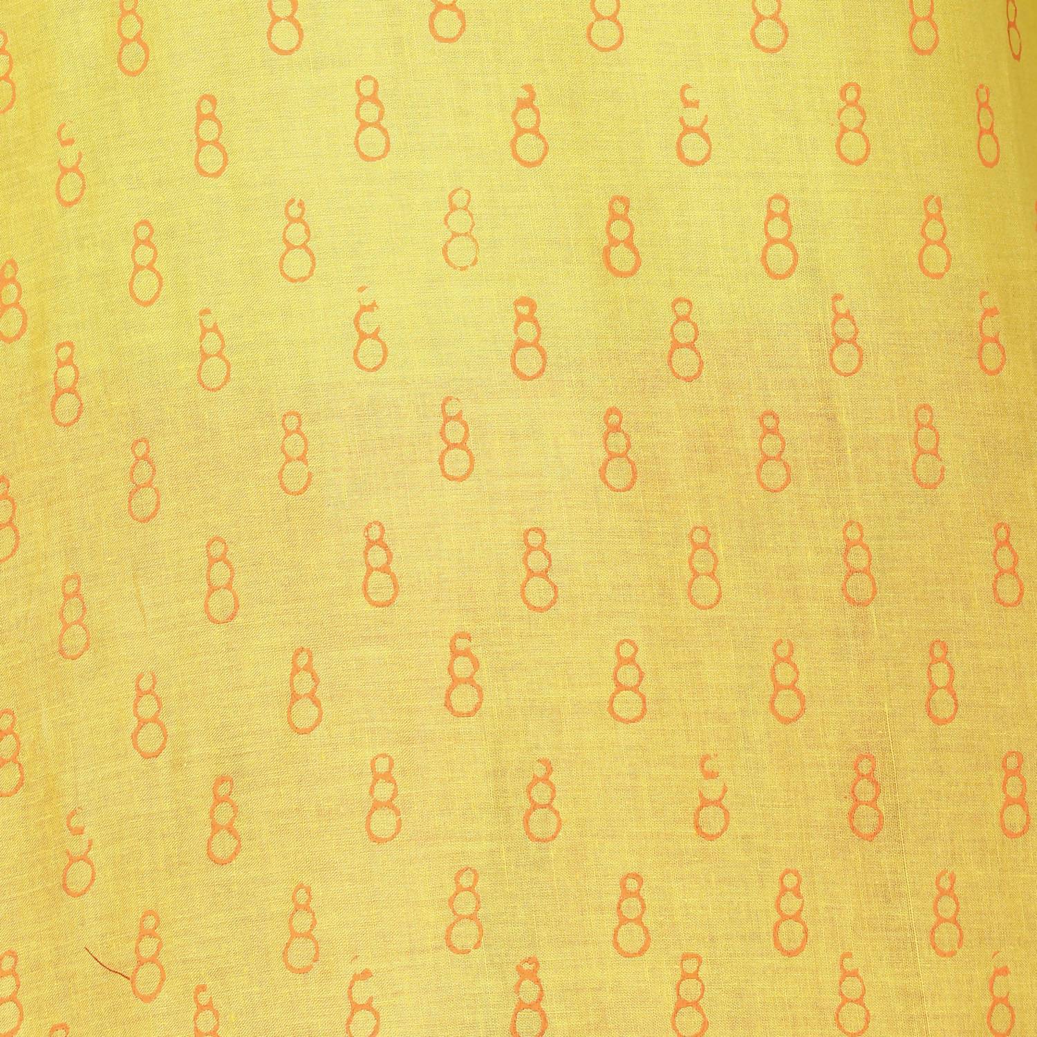 Women's Yellow 100% Cotton Hand Block Print Straight Kurta Only - Cheera