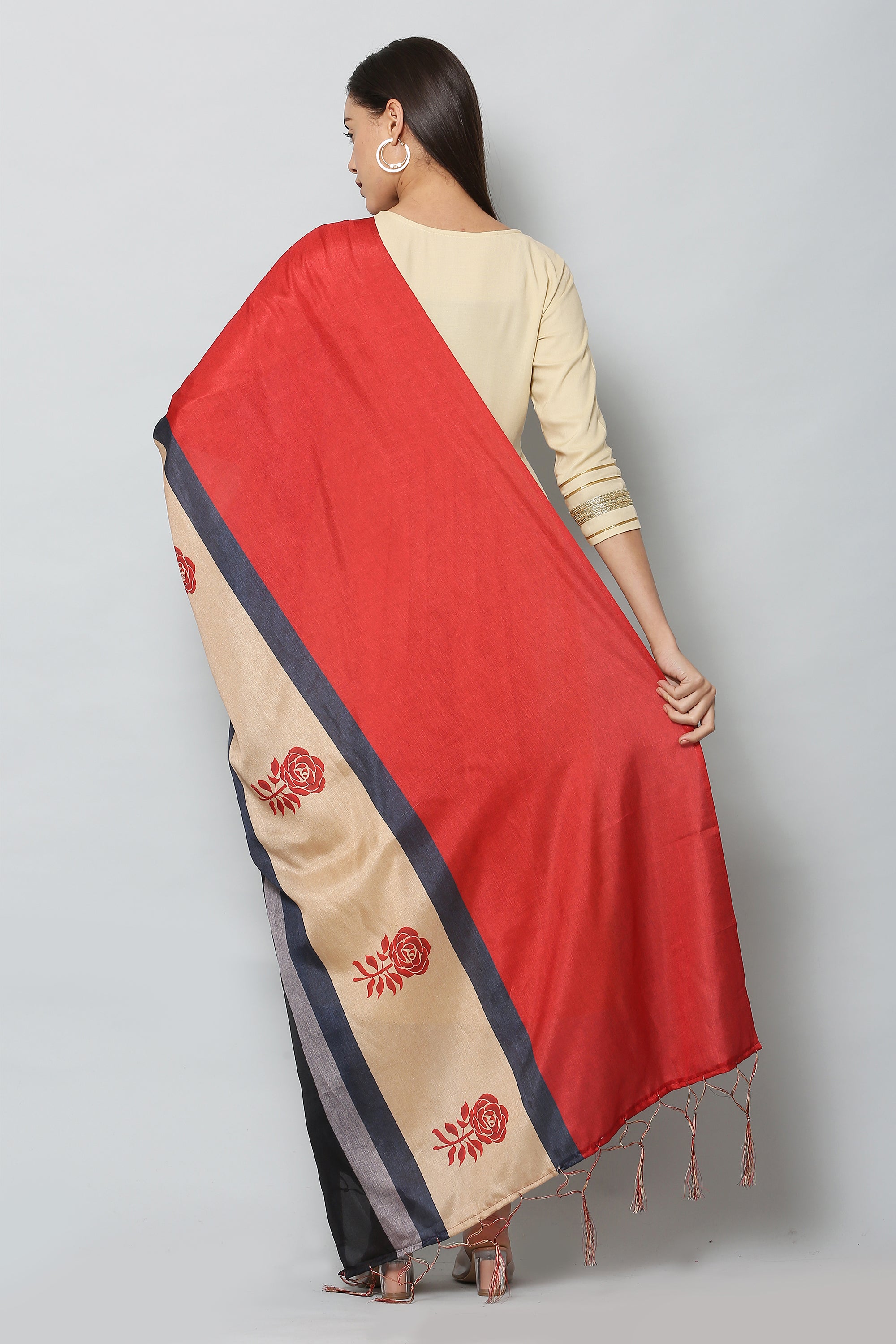Women's Red Color Art Silk Digital Printed Dupatta - VAABA
