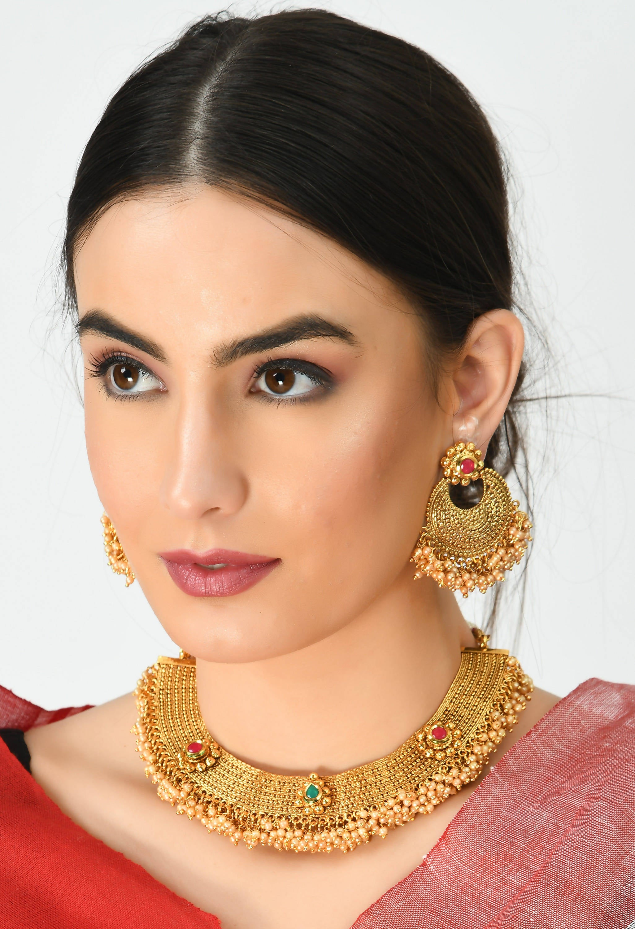 Johar Kamal Gold-Plated Designer Choker Set with Earrings Jkms_166