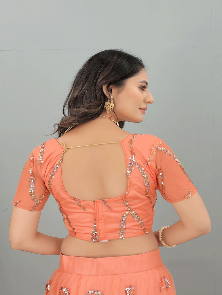 Women's Orange color Semi-Stitched  Lehenga Choli with Dupatta