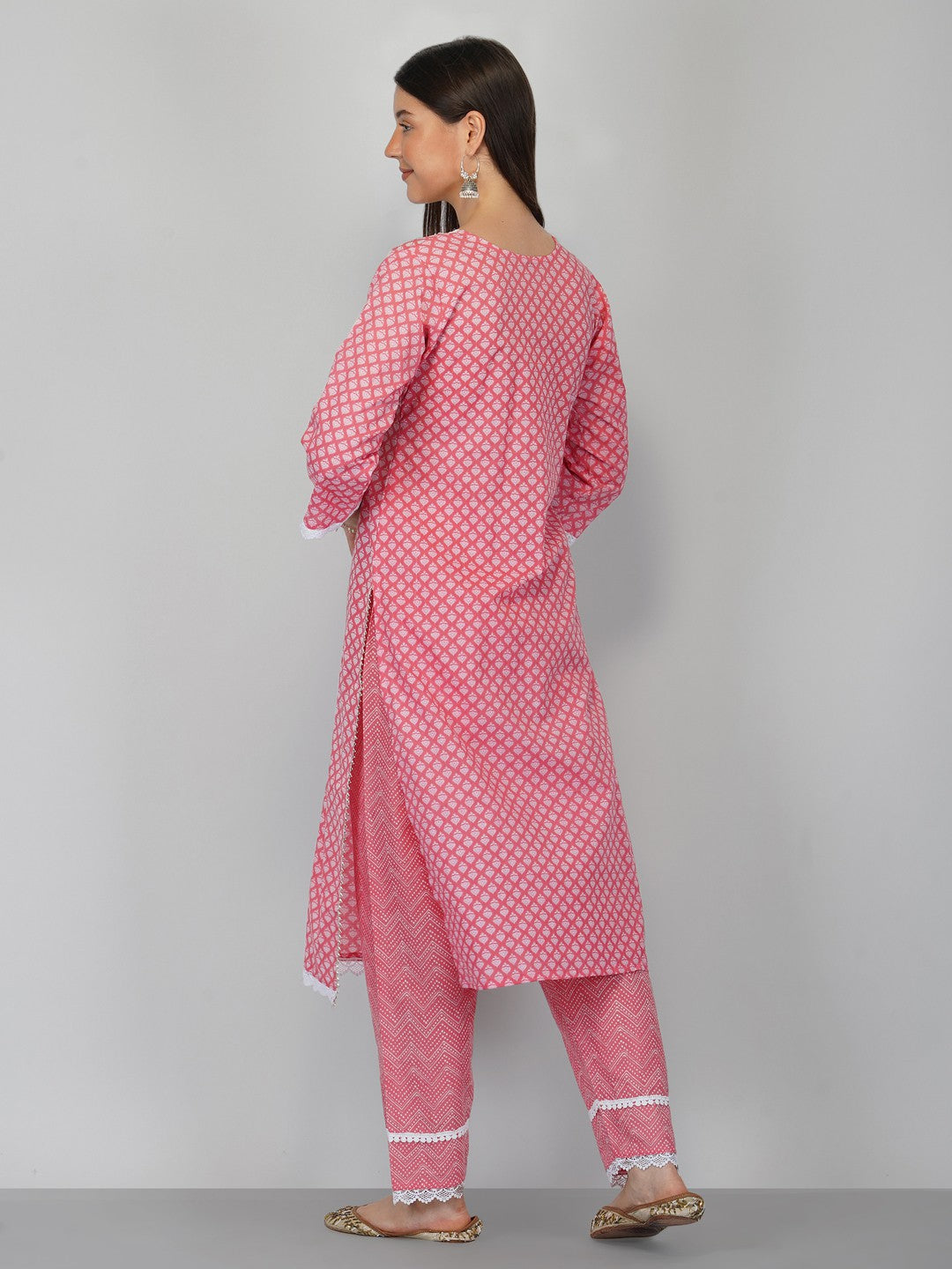 Women's Pink Cotton Blend Kurta And Pant Set - Noz2Toz
