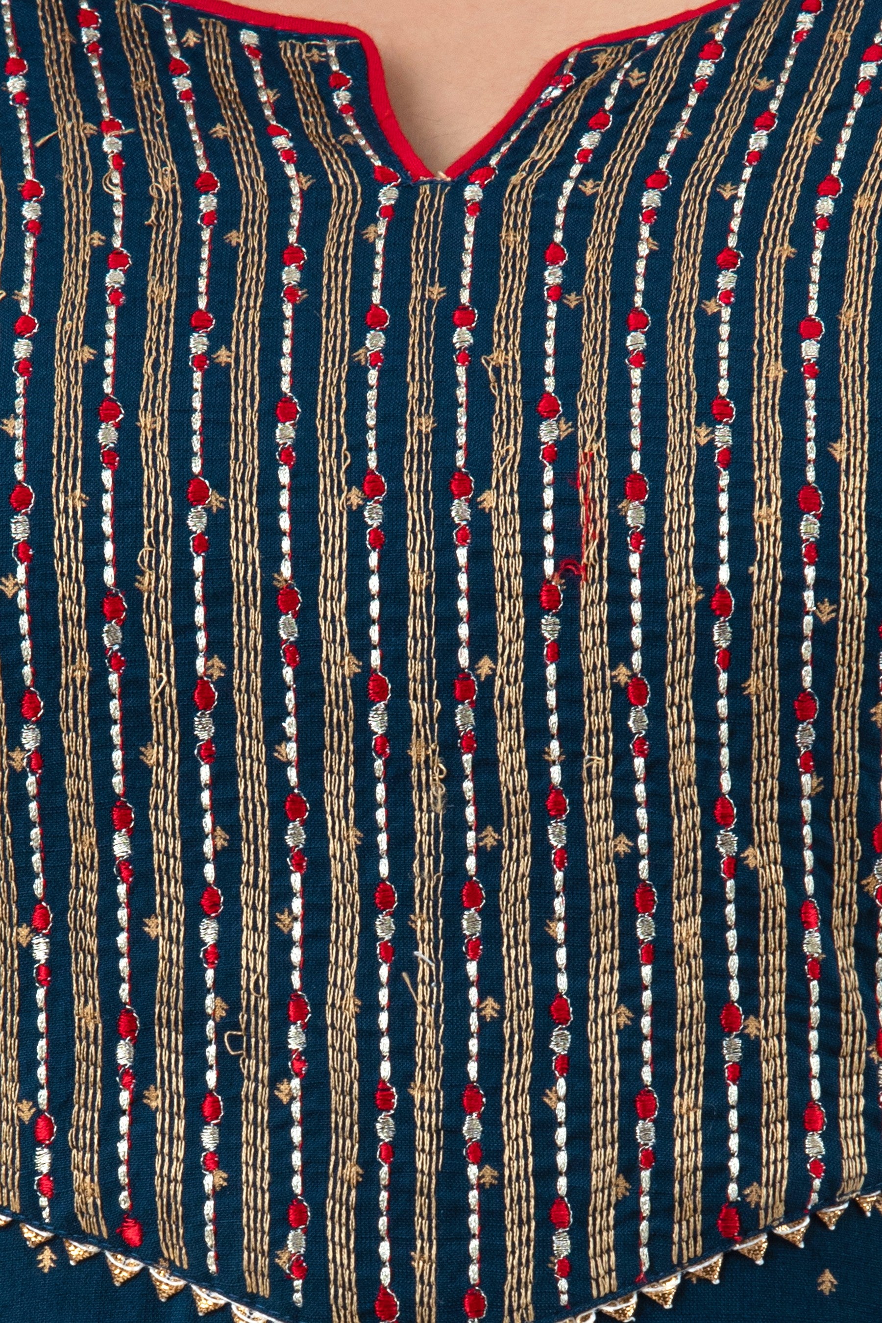 Women's Embroidered Viscose Rayon Straight Kurta (Teal Blue) - Charu