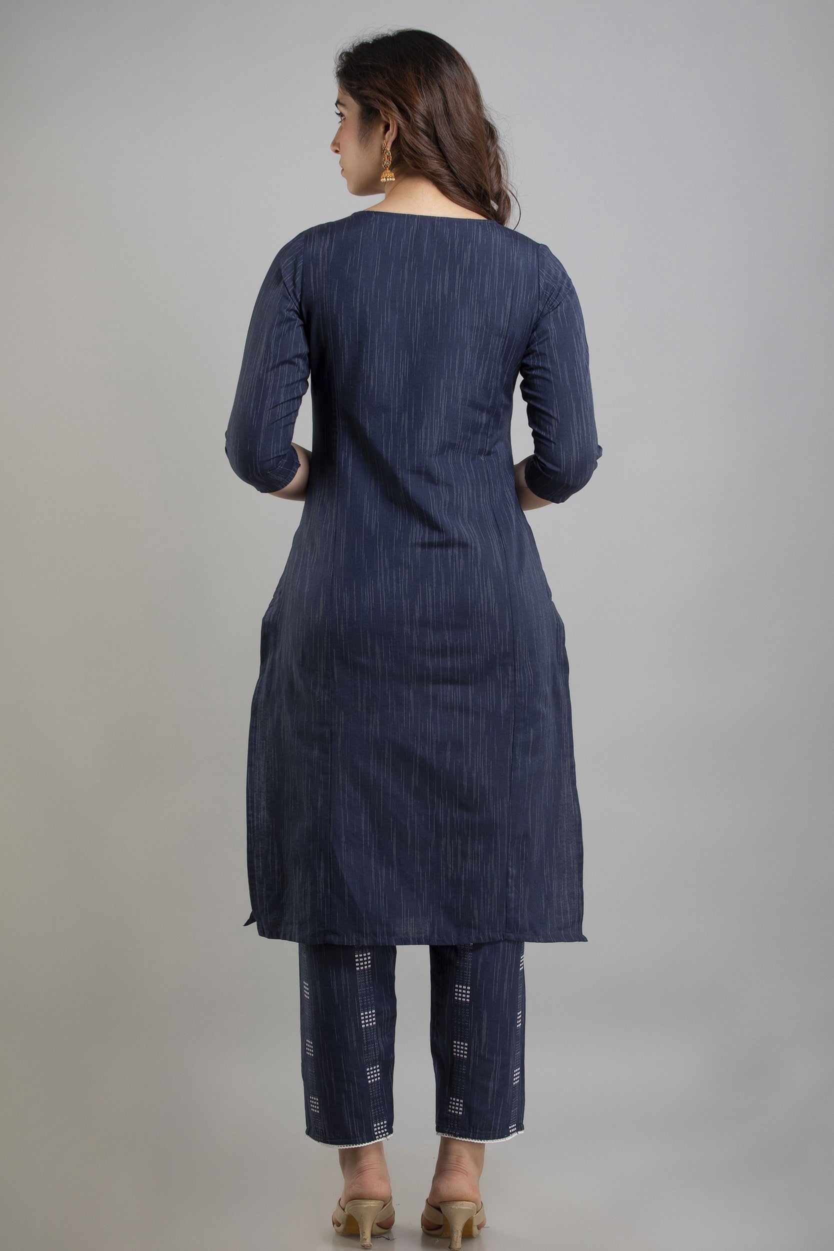 Women's Embroidered Cotton Blend Straight Kurta Pant & Dupatta Set (Blue) - Charu