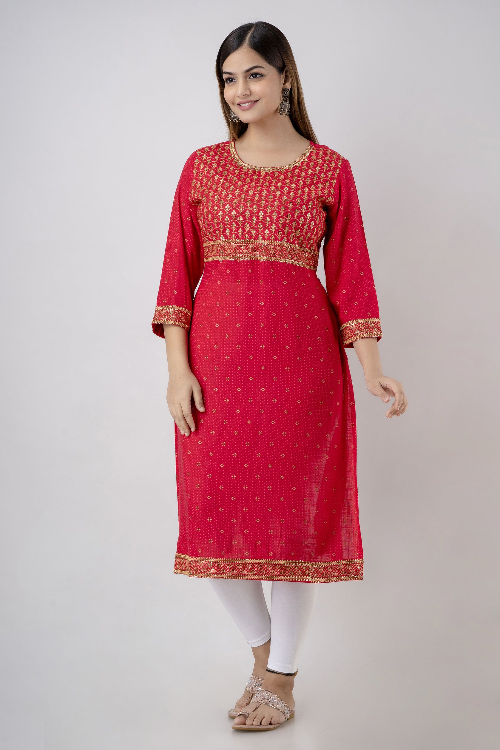 Women's Embroidered Viscose Rayon Straight Kurta (Rani) - Charu