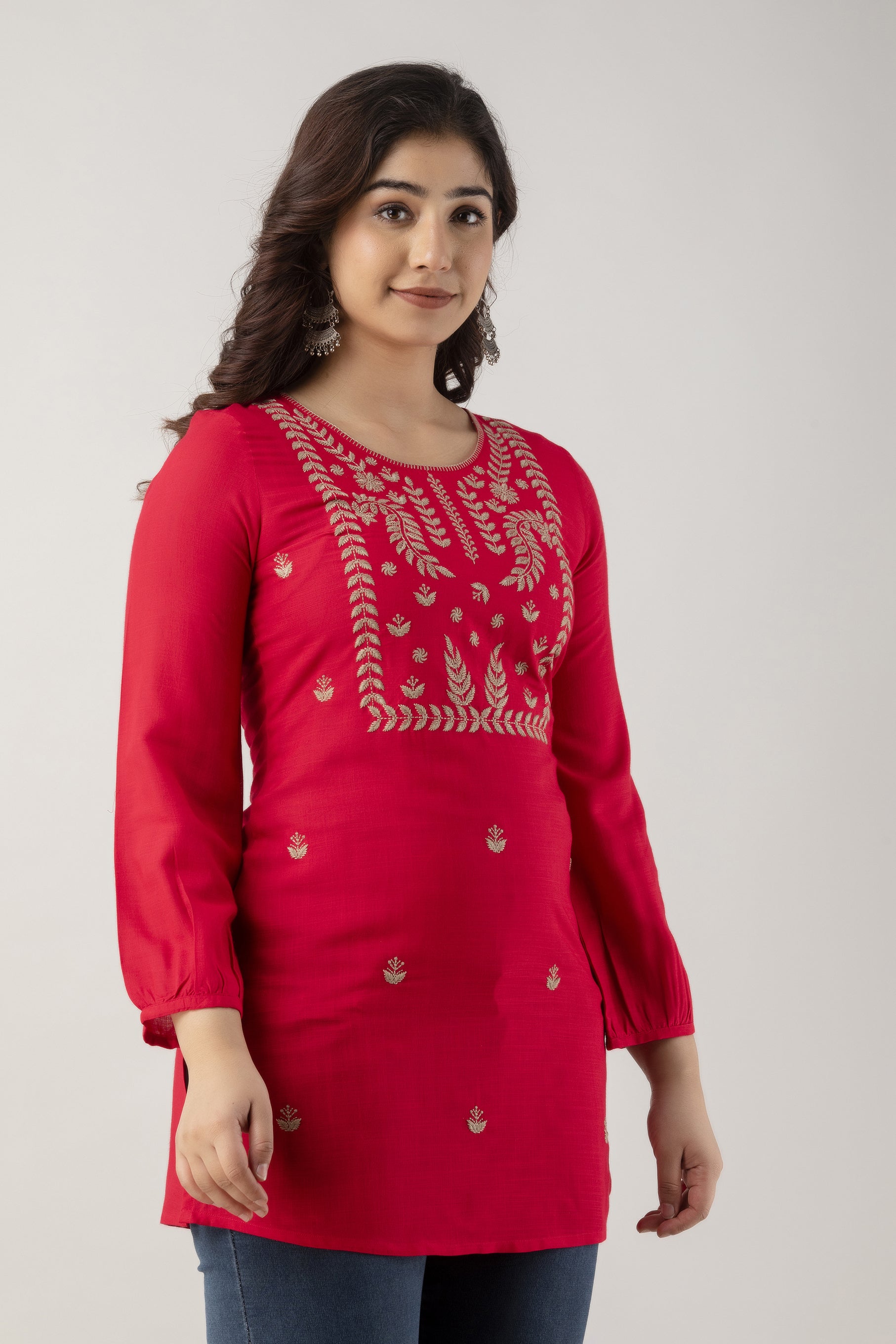 Women's Embroidered Viscose Rayon Regular Top (Rani) - Charu