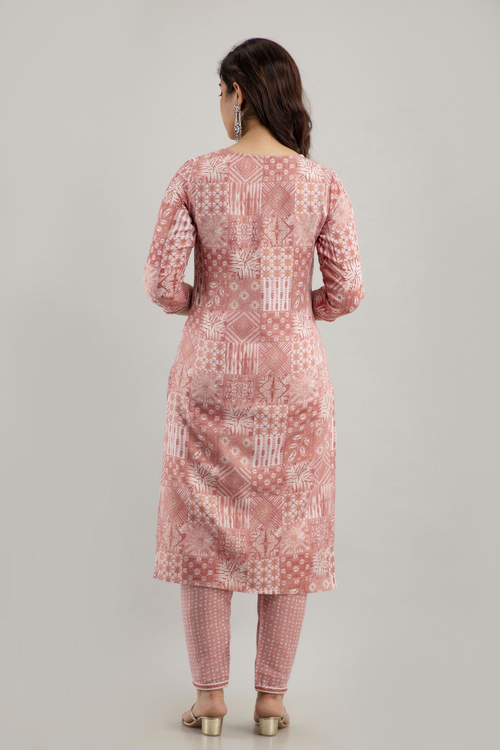 Women's Digital Print & Embroidered Cotton Blend Straight Kurta Pant & Dupatta Set (Peach) - Charu