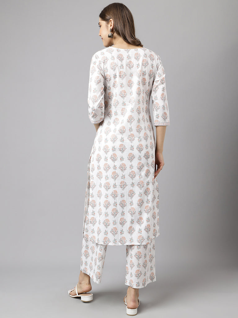 Women's White Cotton A-Line Kurta Palazzo Set
