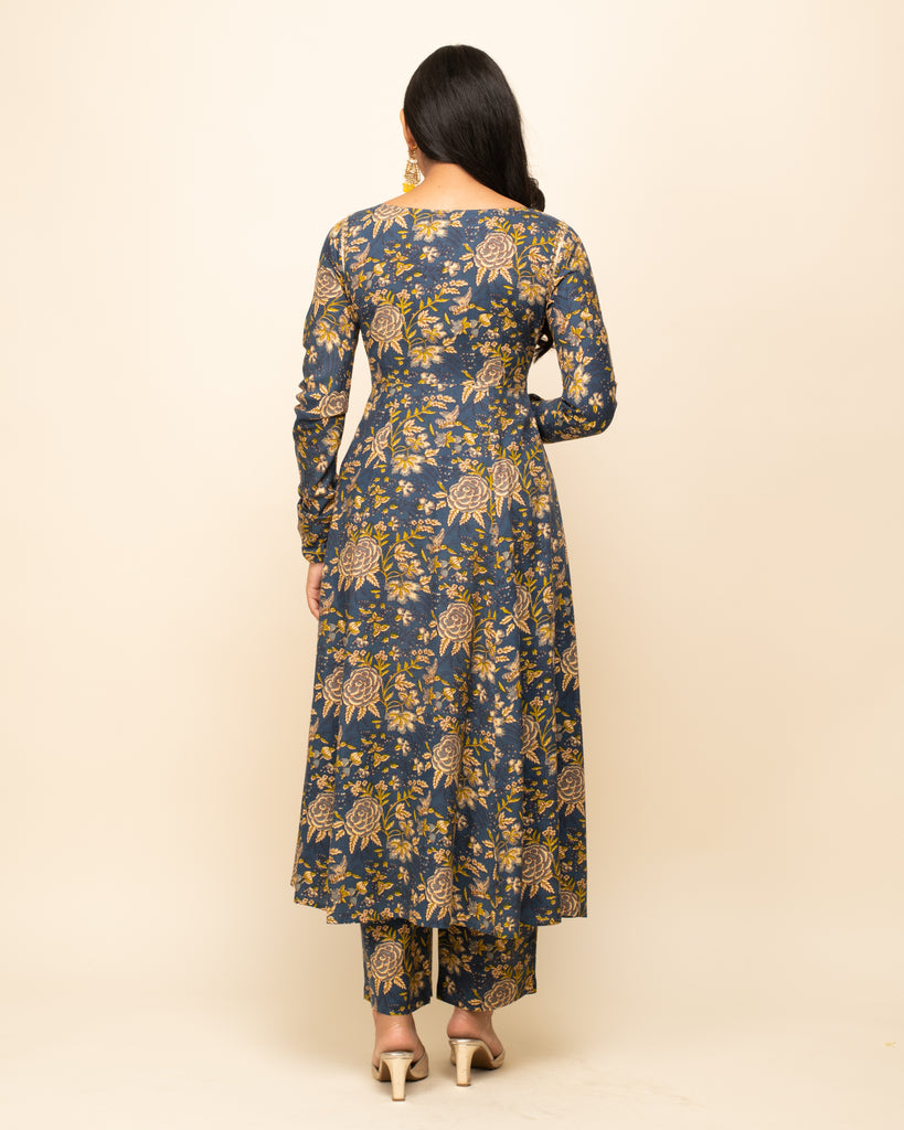 Women's Navy Blue Cotton A-Line Kurta Pant With dupatta