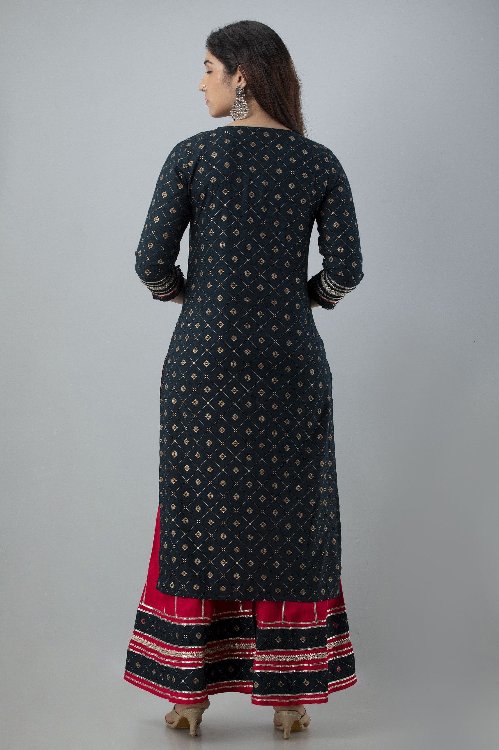 Women's Embroidered Viscose Rayon Straight Kurta Sharara & Dupatta Set (Teal) - Charu