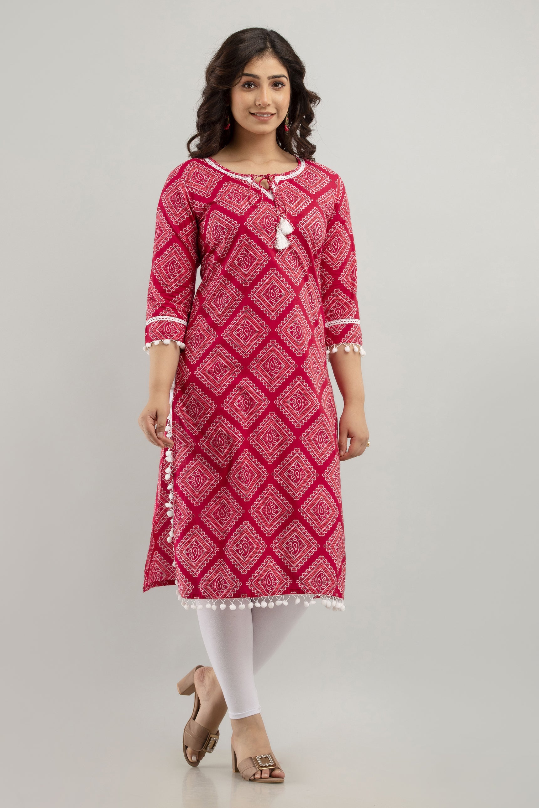 Women's Embroidered Pure Cotton Regular Kurta (Pink) - Charu