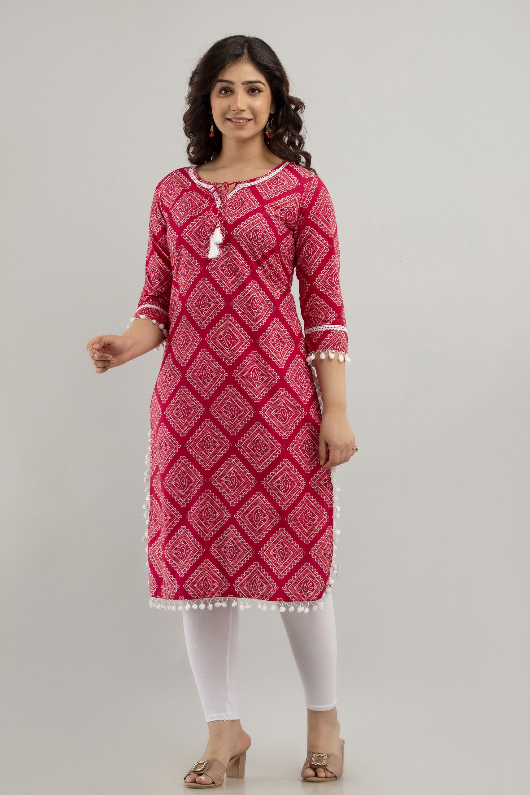 Women's Embroidered Pure Cotton Regular Kurta (Pink) - Charu