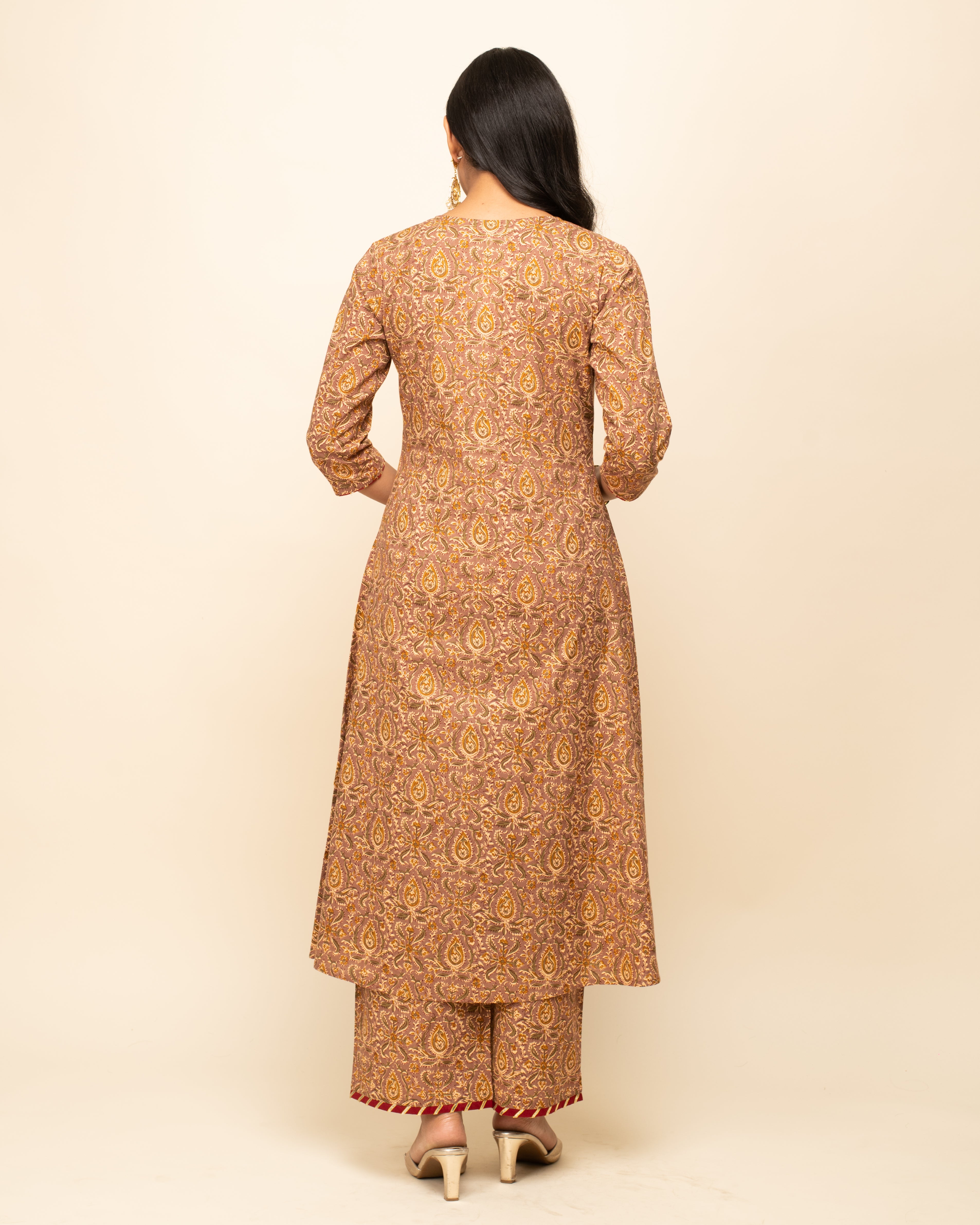 Women's Brown Cotton A-Line Kurta Pant With dupatta - Fiorra