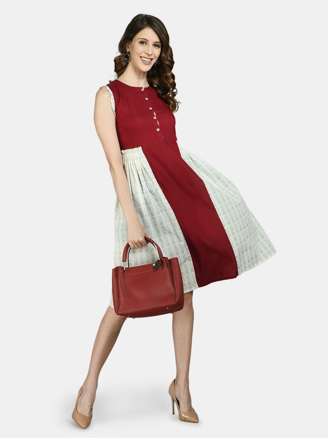 Women Red and White Printed Cotton dress by Myshka (1 Pc Set)