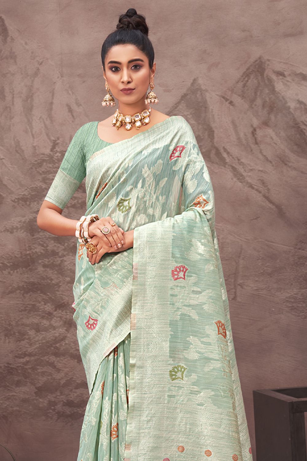 Women's Sky Blue Cotton Silk Woven Zari Work Traditional Saree - Sangam Prints