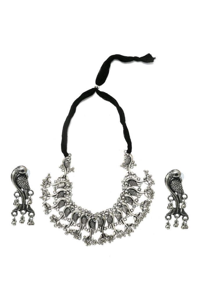 Trendia Parrot Design Silver color Choker with ghungru Nec