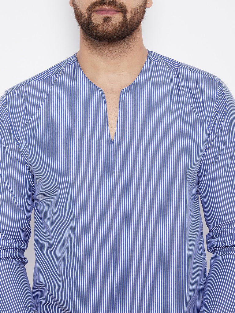 Men's  Blue Solid Cotton Kurta