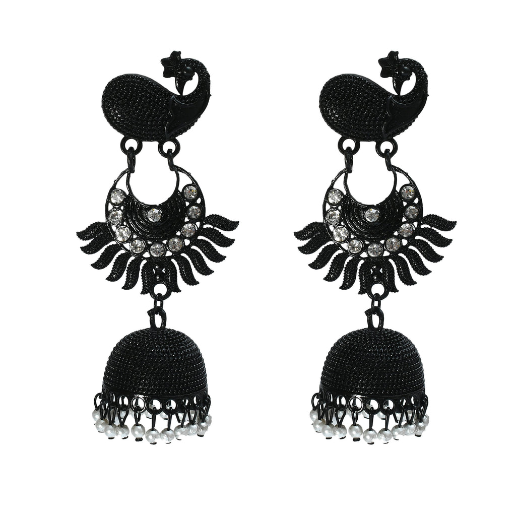 Kamal Johar Black color Peacock Earrings J