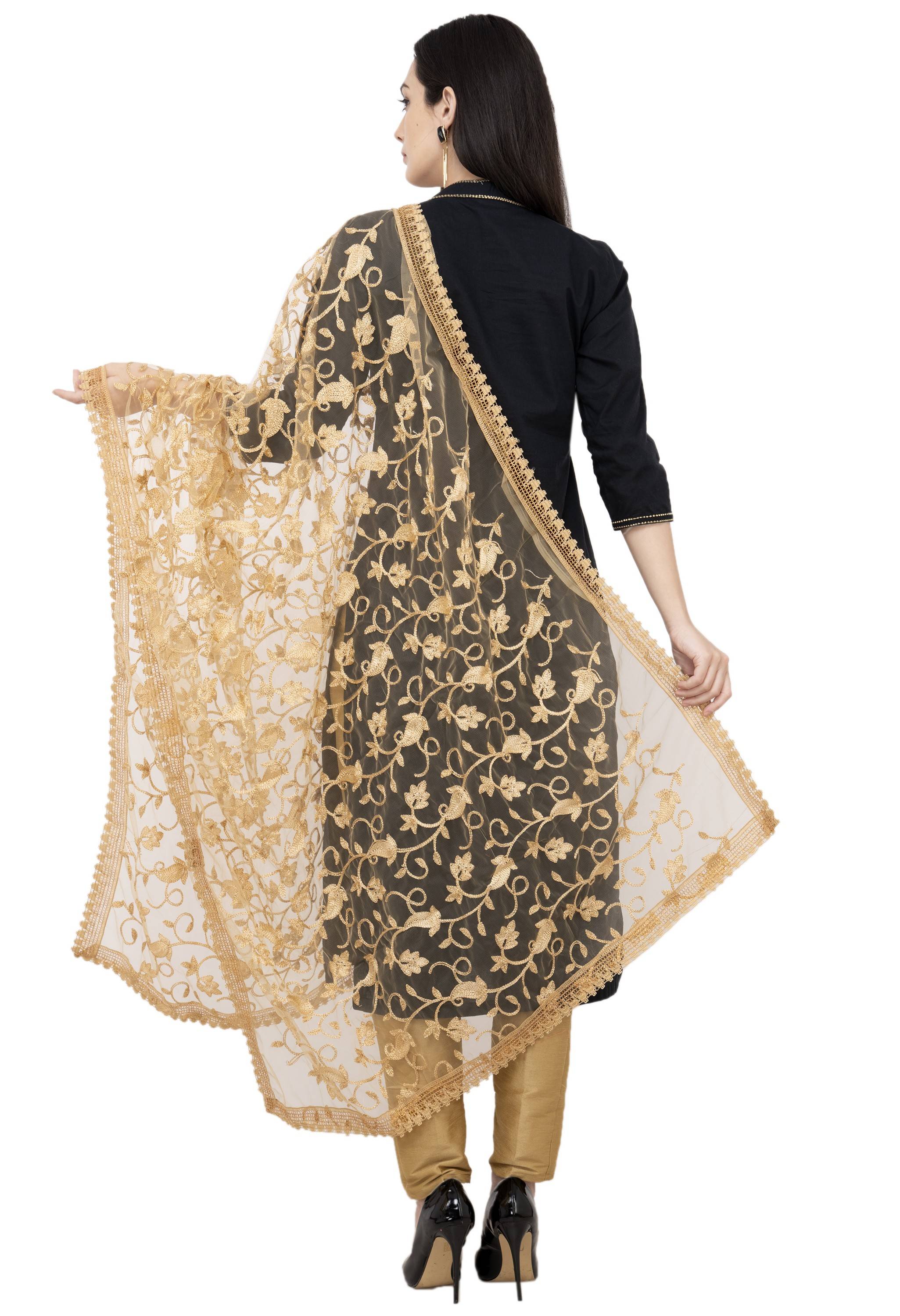 A R Silk Net Emb. Fancy Dupatta Color Golden Dupatta or Chunni