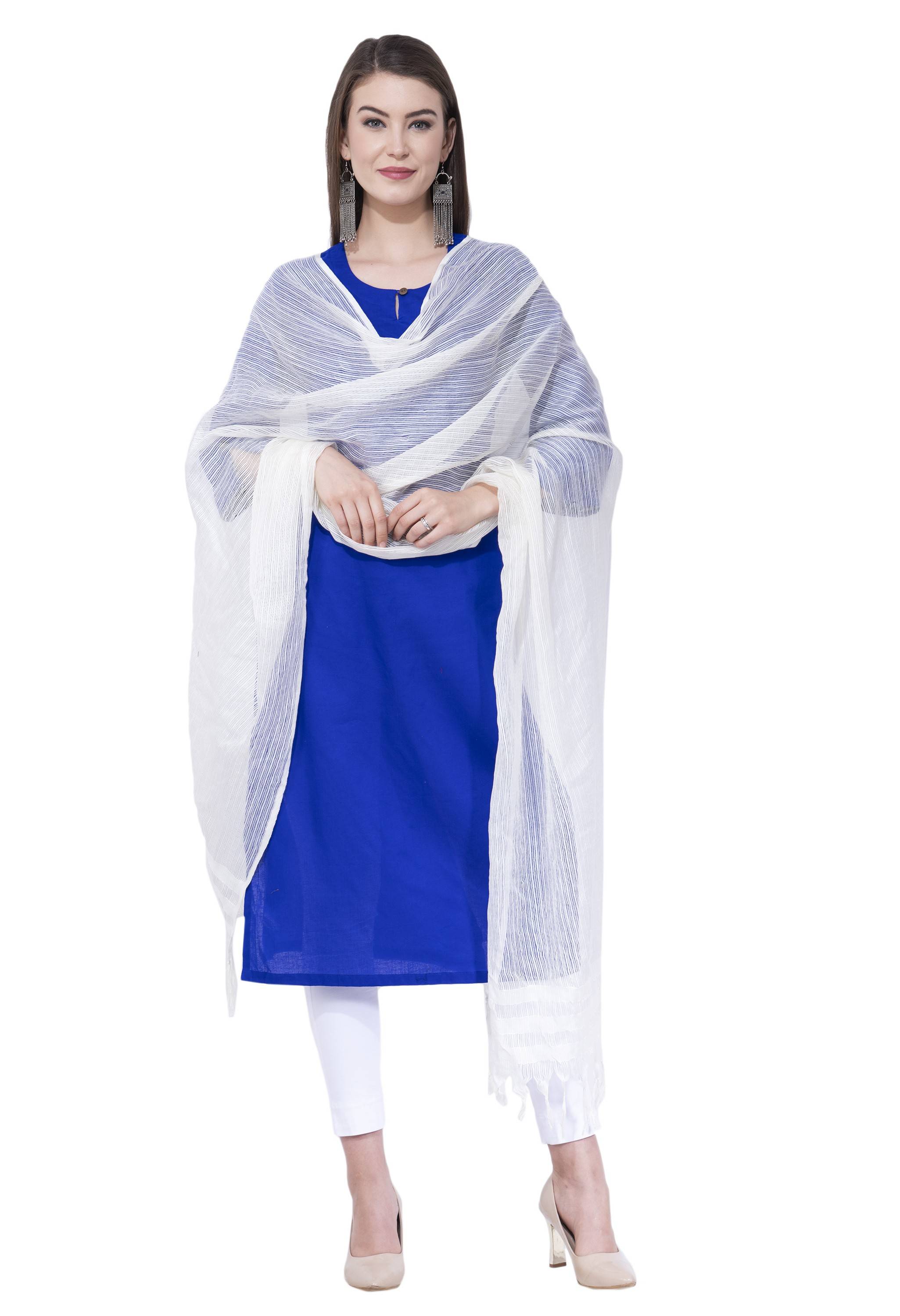 A R SILK White Color Kota cotton Cota cotton Dupattas and Chunnis