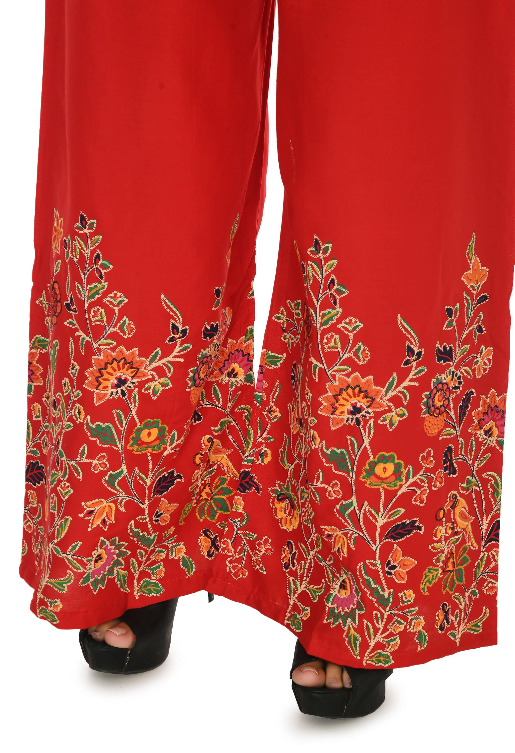 Women's Rayon Cotton Red Colour Floral Printed Palazzo Mfp046 - Moeza