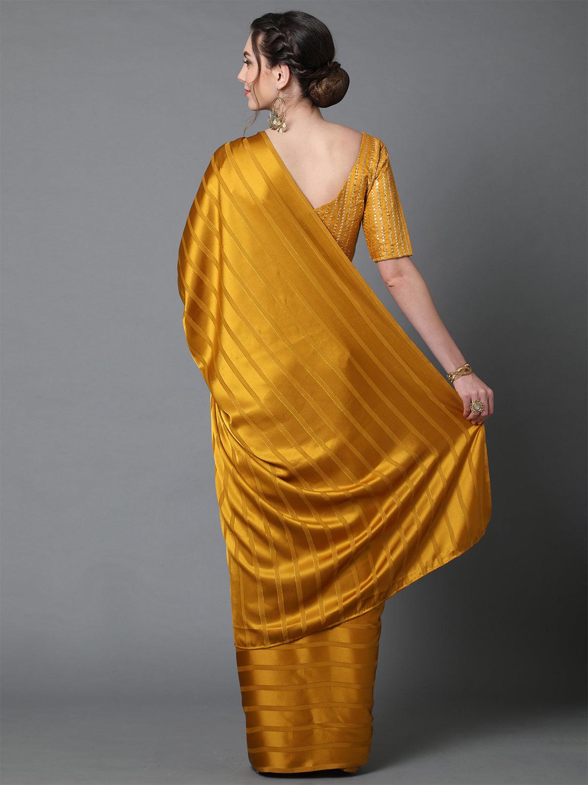 Women's Yellow Casual Georgette And Satin Solid Saree With Unstitched Blouse - Odette